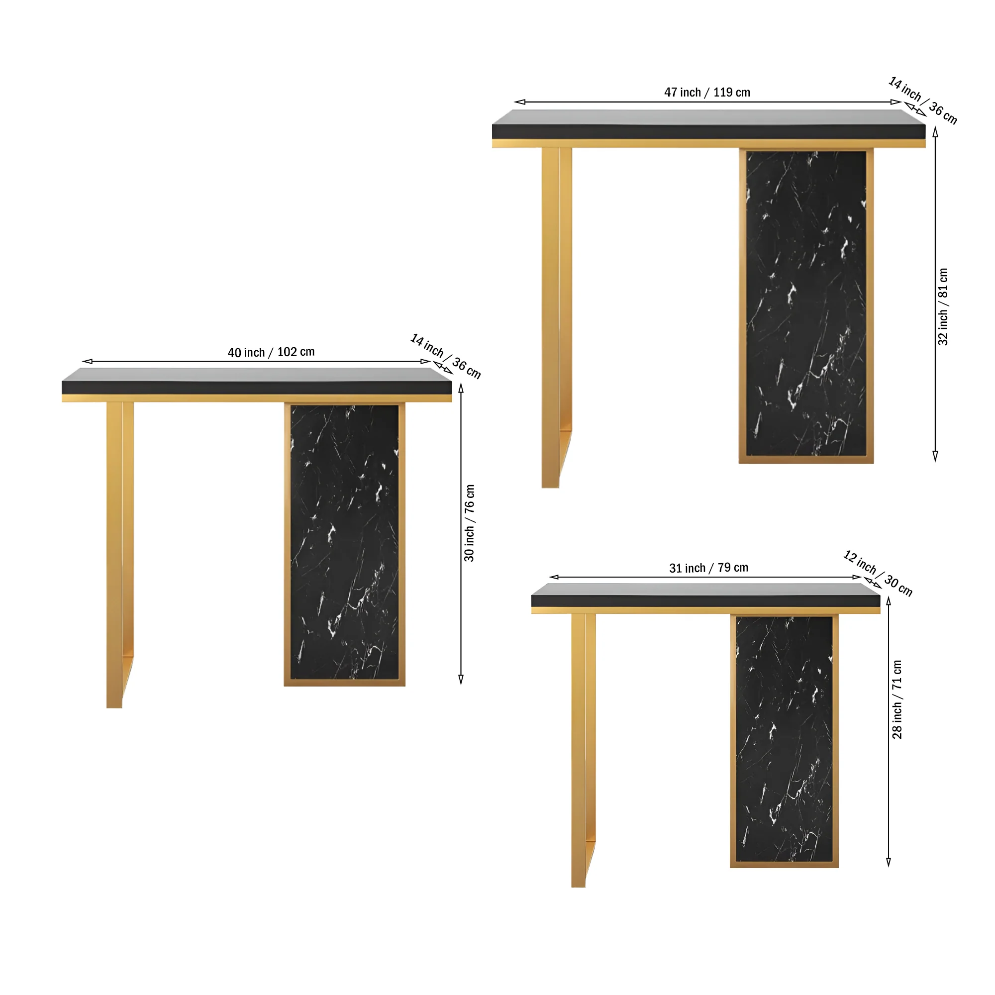 Modern Opulence Black Marble Gold Console Table - Image 7