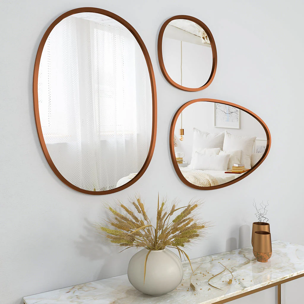 Modern Pebble Shaped Wall Mirrors Set of 3 with Copper Finish - Image 3