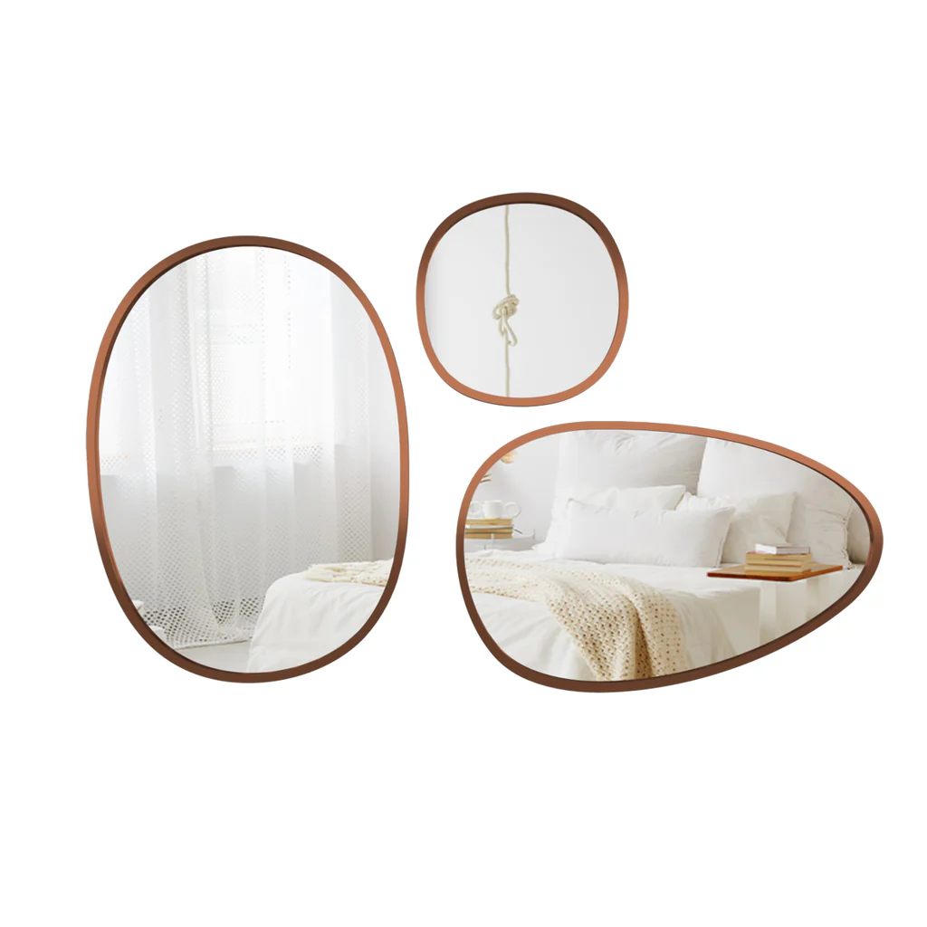 Modern Pebble Shaped Wall Mirrors Set of 3 with Copper Finish - Image 4
