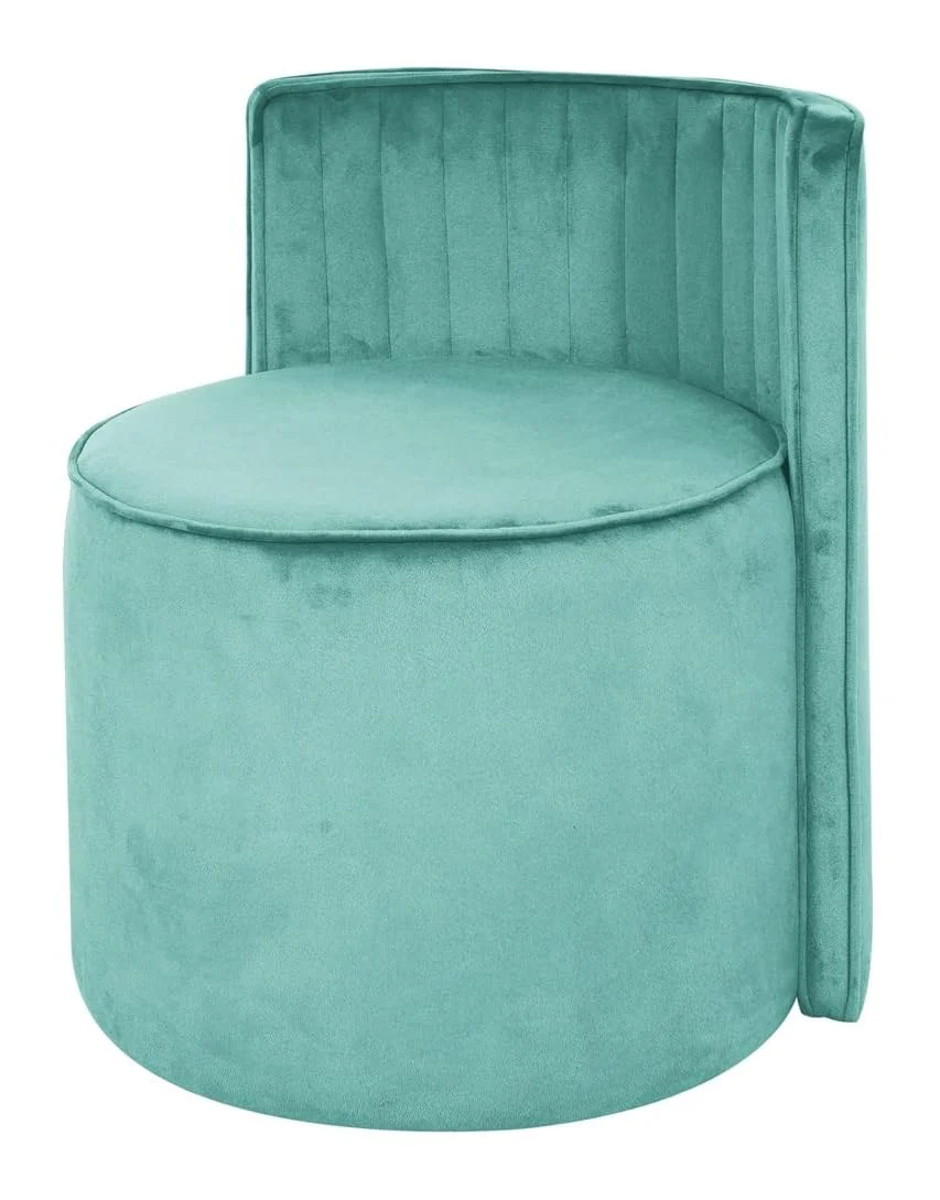 Modern Round Back Upholstered Ottoman Chair with Soft Pastel Aqua Velvet Finish - Image 4