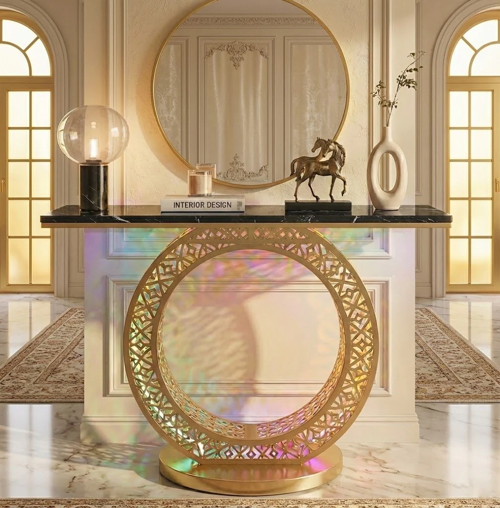 Modern Round LED Console Table in Gold | Entryway Furniture (SS 302) - Image 3