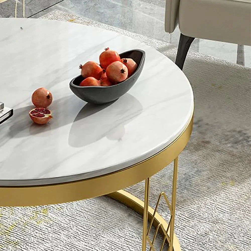Modern Round White Marble Golden Center Table - Image 7