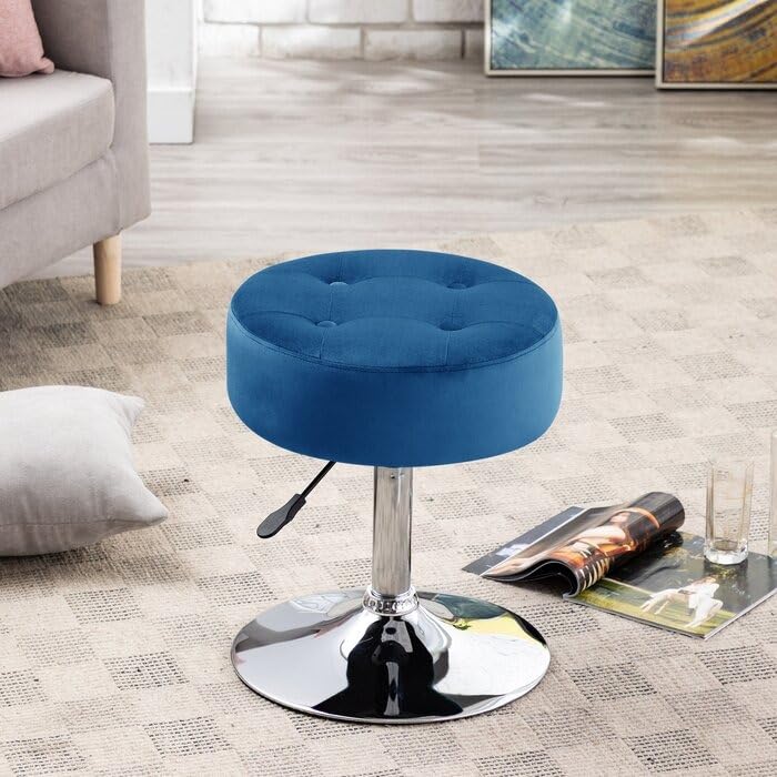 Modern Royal Blue Adjustable Vanity Stool with Tufted Cushion - Image 2