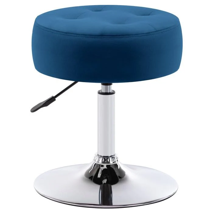 Modern Royal Blue Adjustable Vanity Stool with Tufted Cushion - Image 3