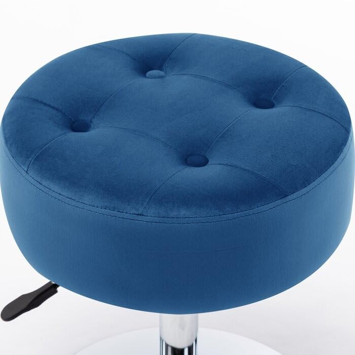 Modern Royal Blue Adjustable Vanity Stool with Tufted Cushion - Image 4