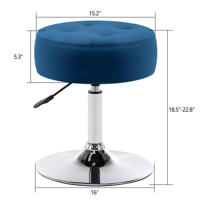 Modern Royal Blue Adjustable Vanity Stool with Tufted Cushion - Image 6