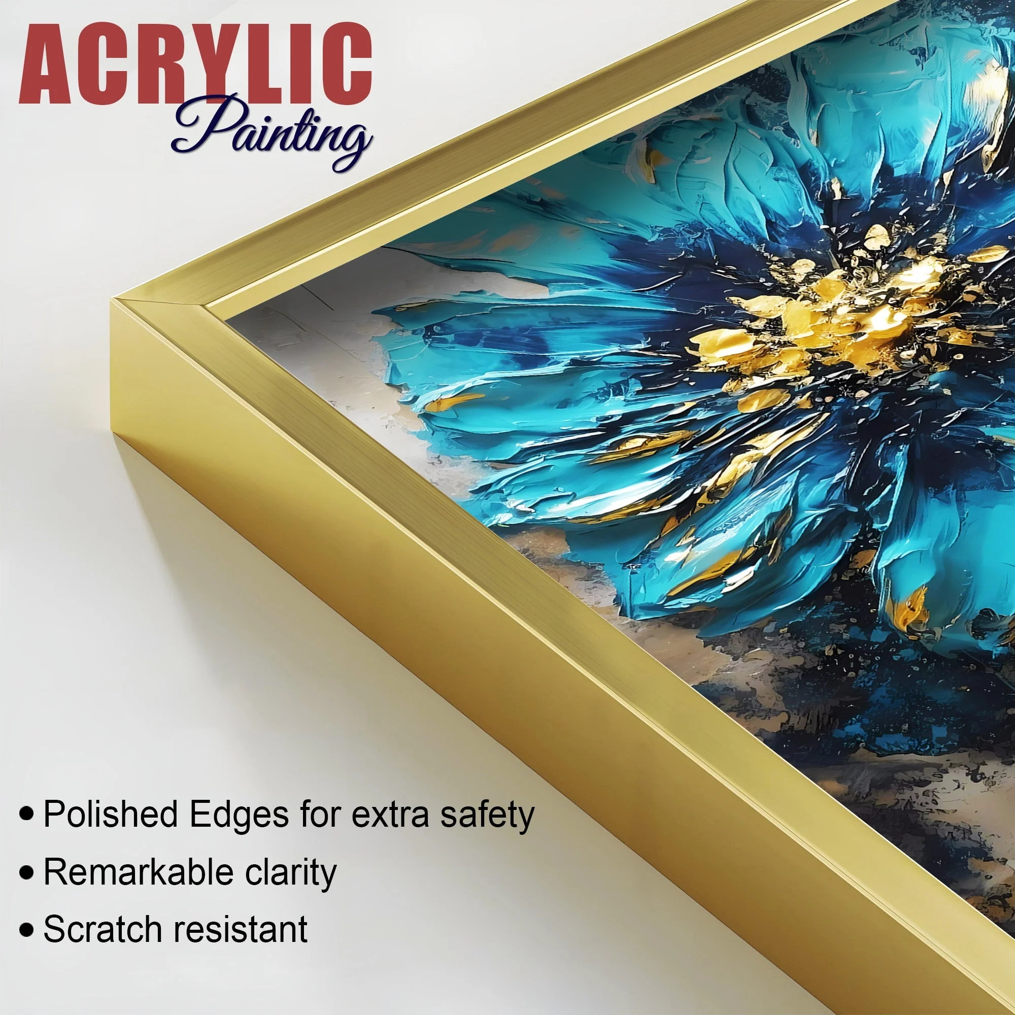 Modern Textural Blue Flower Artistic Acrylic Floating Wall Painting Set Of 2 - Image 4
