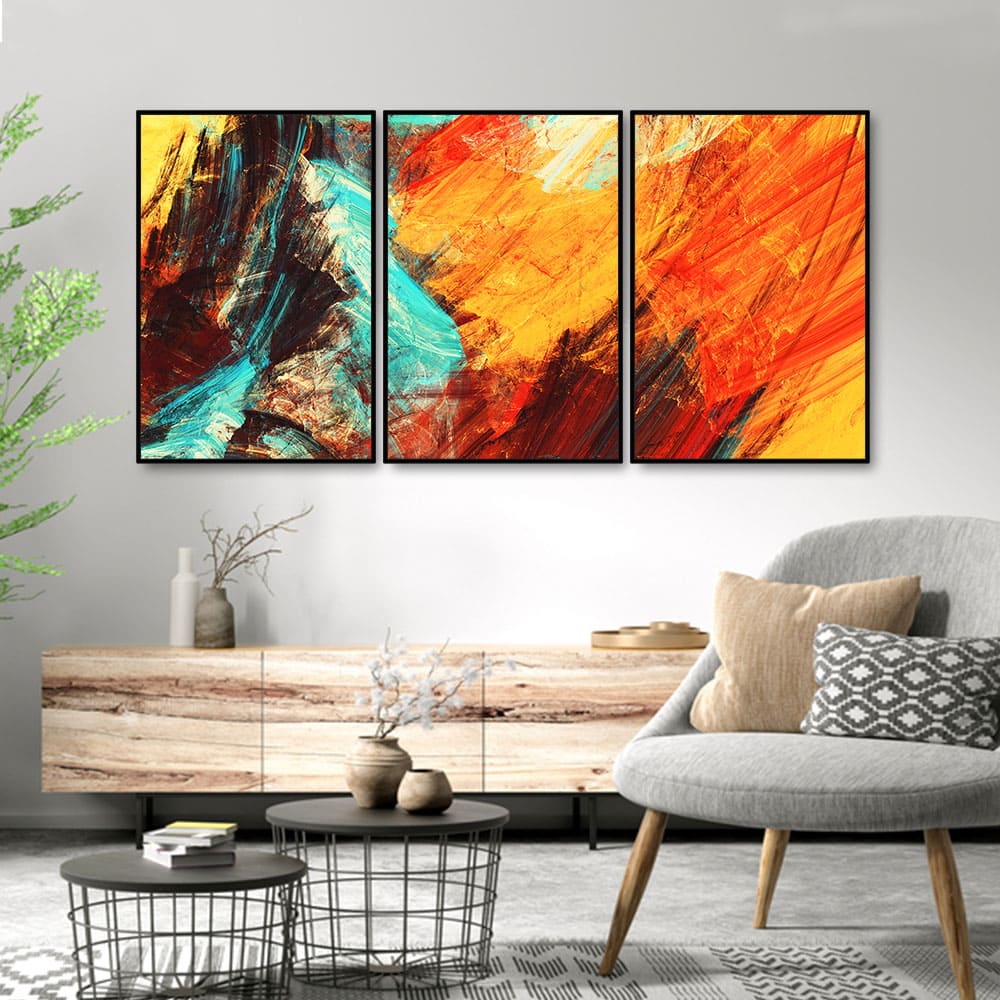 Modern Texture Colorful Abstract Floating Canvas Wall Painting Set of Three - Image 2