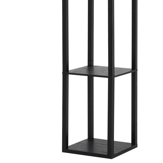 Modern Tower Lamp with Storage Shelves and Floral Shade - Image 6
