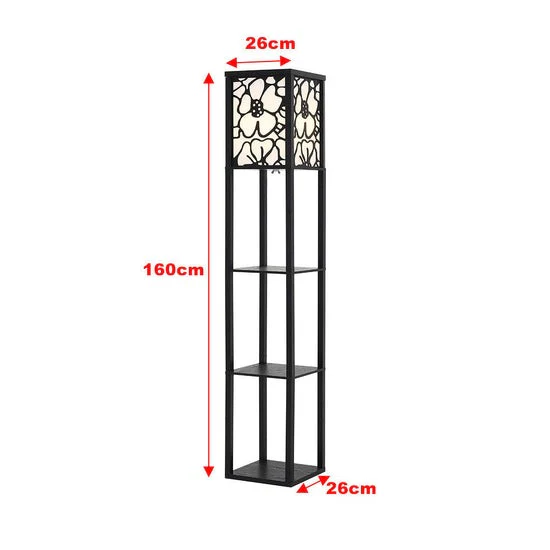Modern Tower Lamp with Storage Shelves and Floral Shade - Image 7