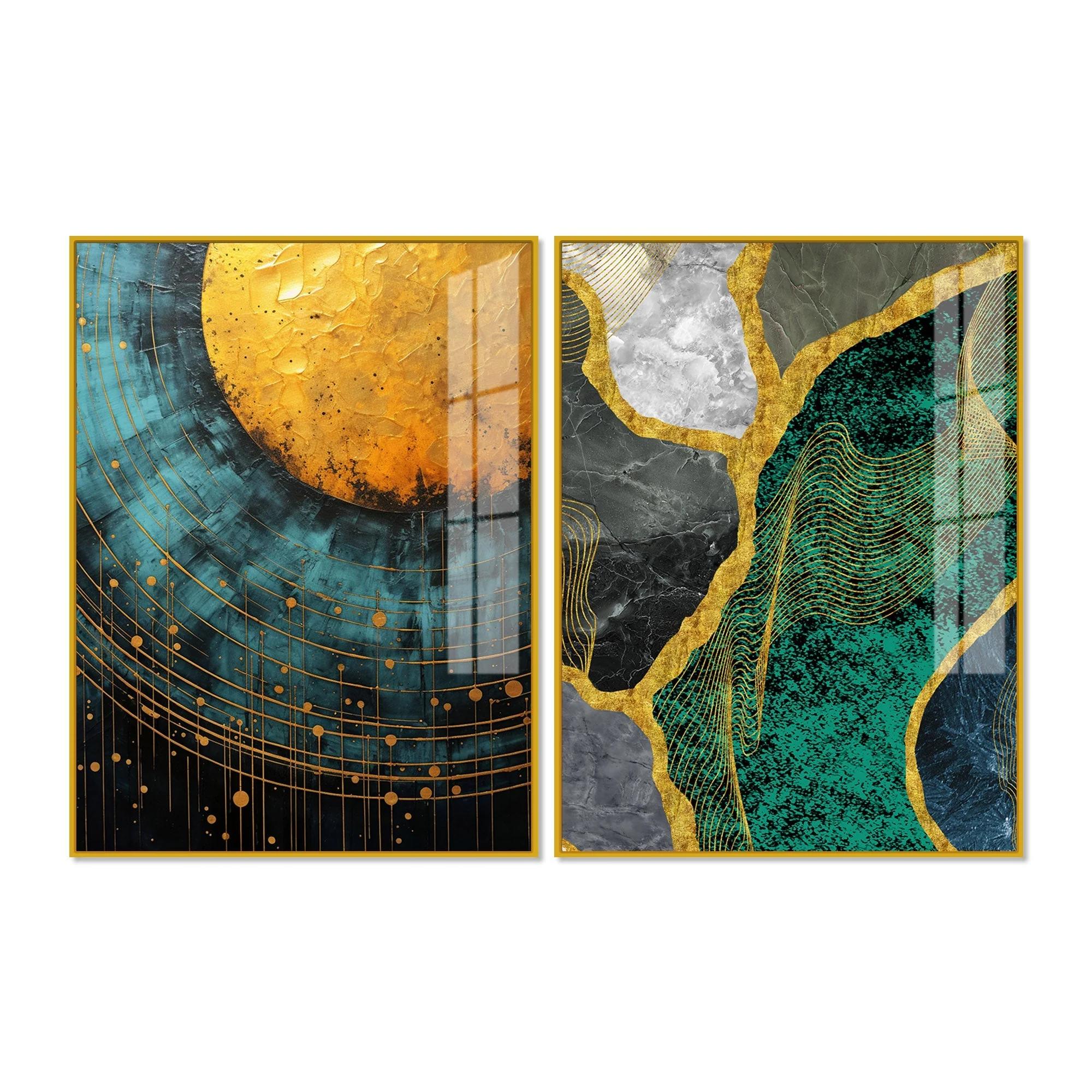 Modern Turquoise Artistic Art Acrylic Floating Wall Painting Set Of 2 - Image 5