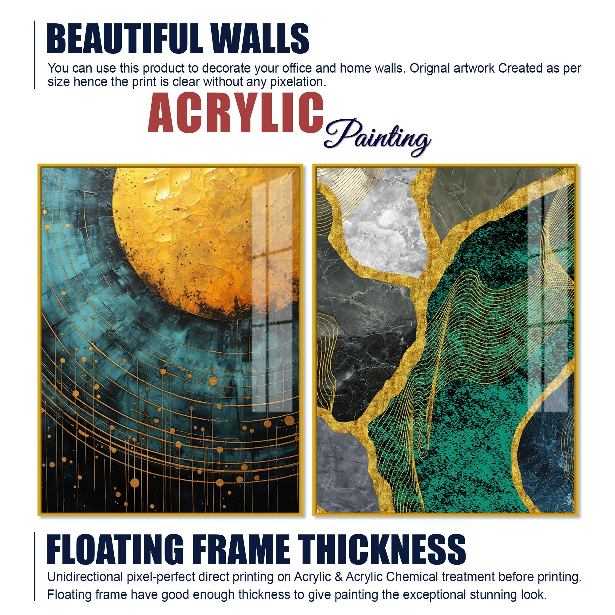 Modern Turquoise Artistic Art Acrylic Floating Wall Painting Set Of 2 - Image 6