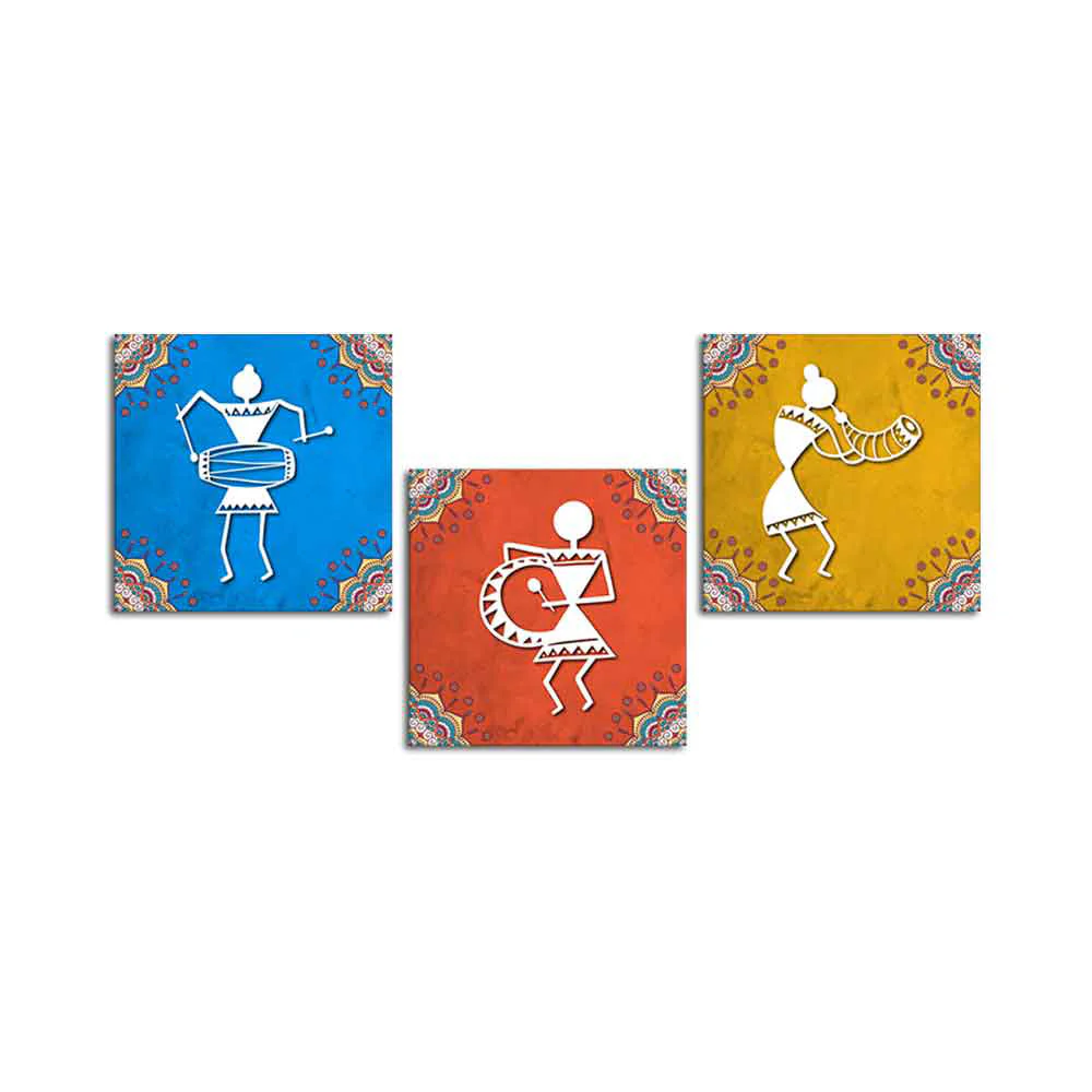 Modern Warli Art Wall Hanging Painting Set of Three - Image 4