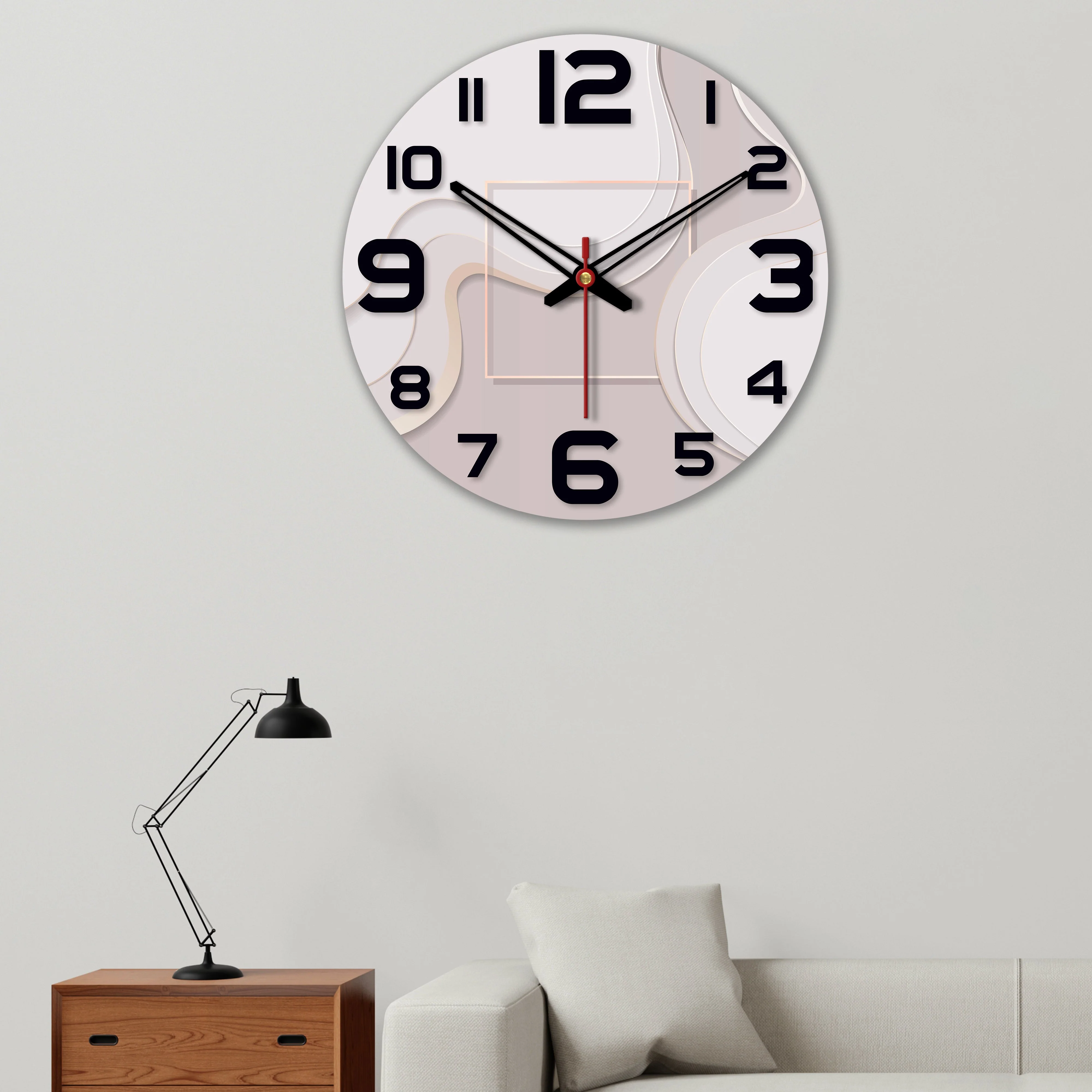 Modern Wavy Pattern Wooden Wall Clock - Image 2