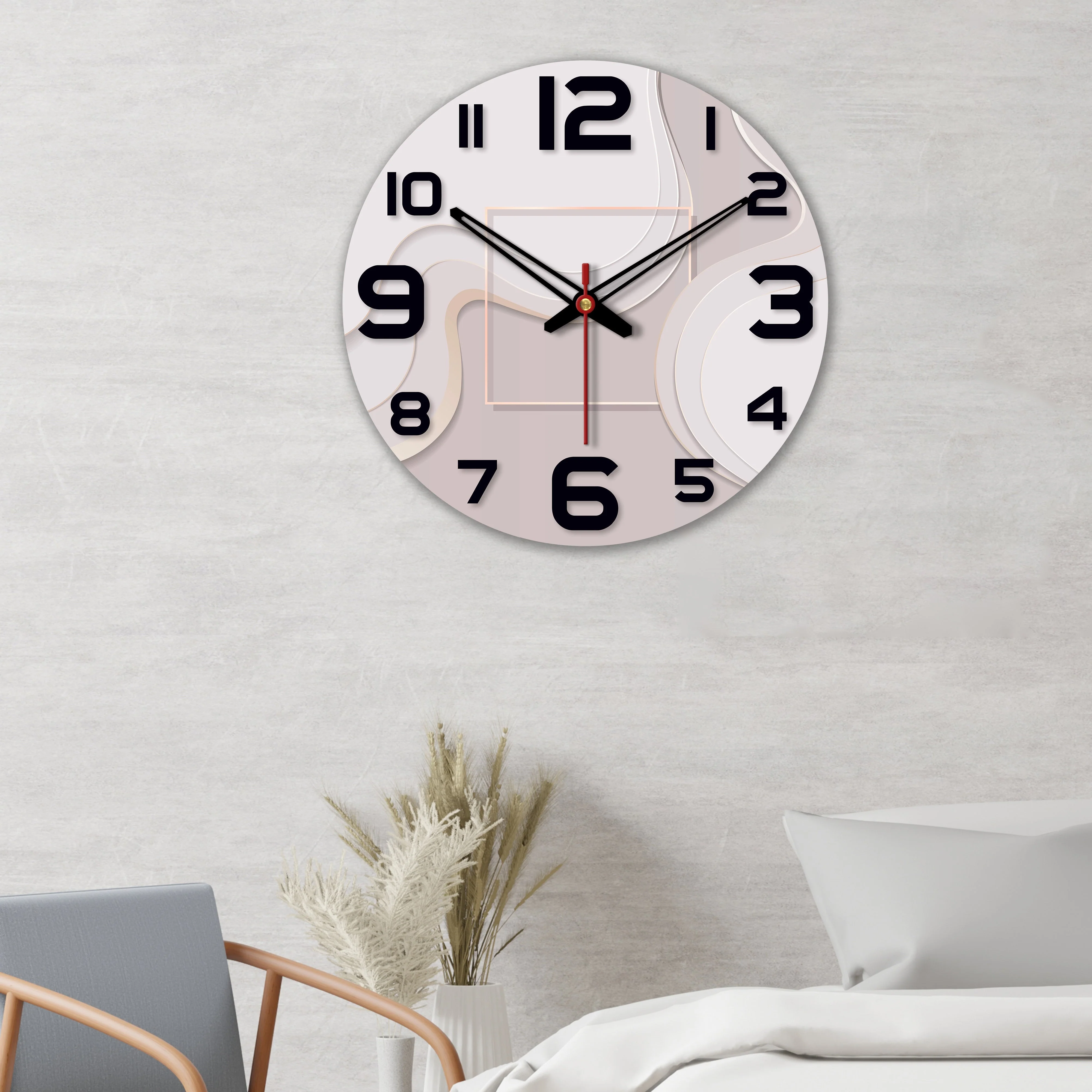 Modern Wavy Pattern Wooden Wall Clock - Image 3