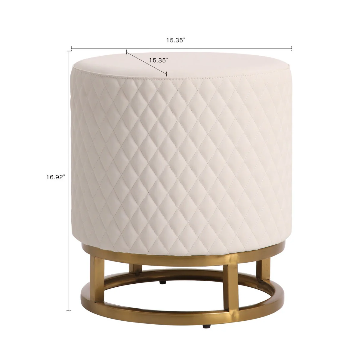 Modern White Accent Stool with Brass Golden Finish Metal Frame - Image 4