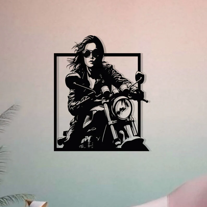 Modern Woman Biker Metal Wall Art for Interior Styling - Image 3