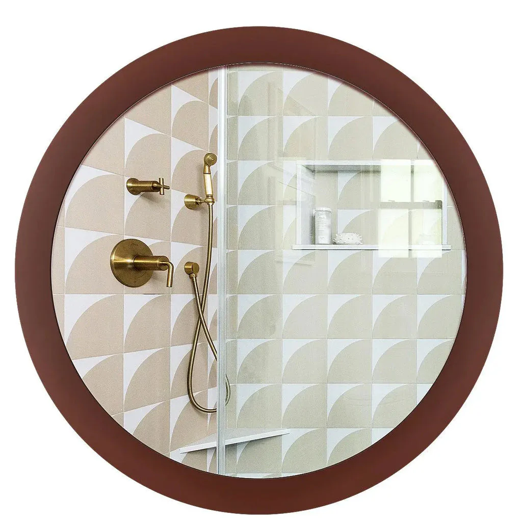 Modish Circular Shape Wooden Bathroom Cabinet Mirror with 2 Spacious Shelves with Brown Finish - Image 4