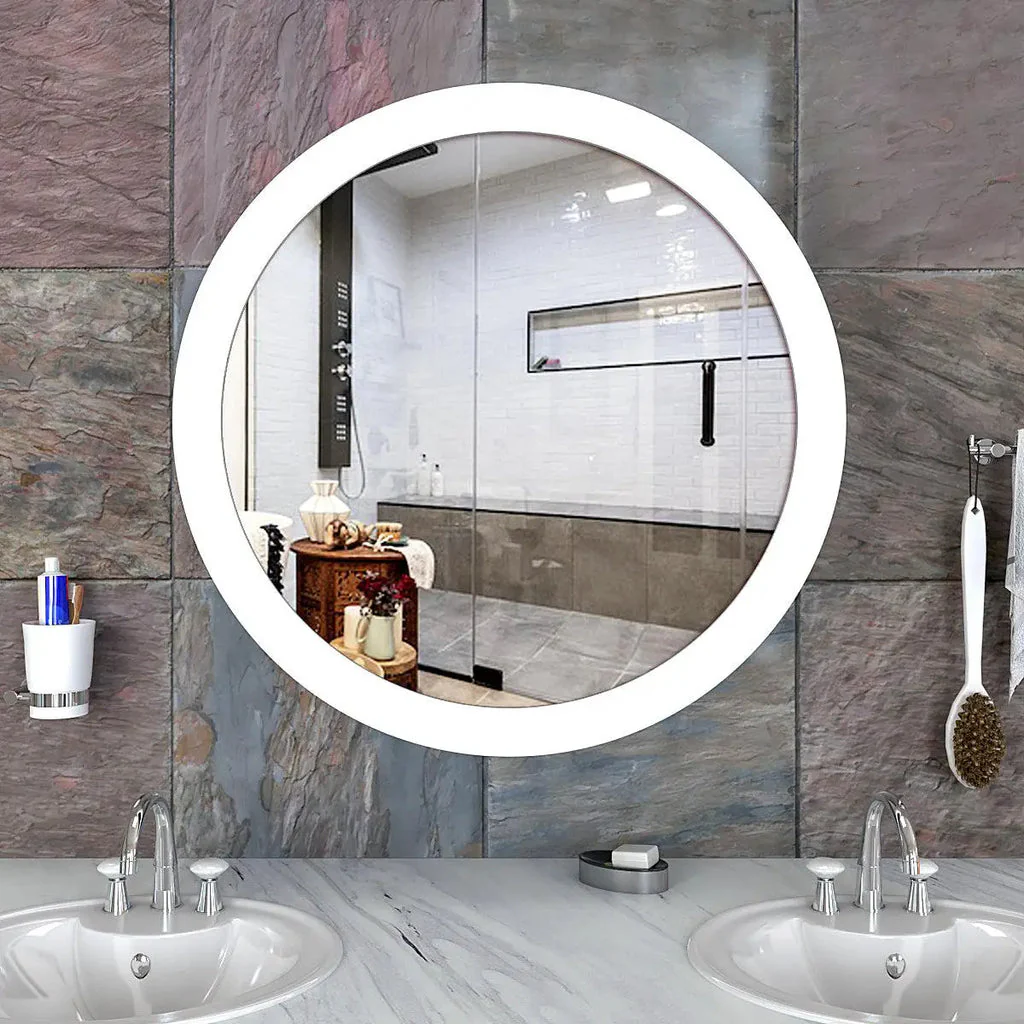Modish Circular Wooden Bathroom Cabinet Mirror with 2 Spacious Shelves with White Finish