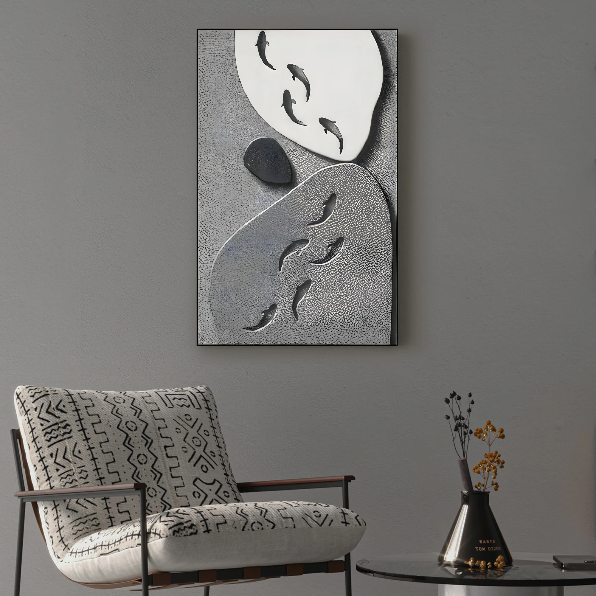 Monochrome Serenity Sculpted Koi 3D Wall Art Home Decor - Image 2