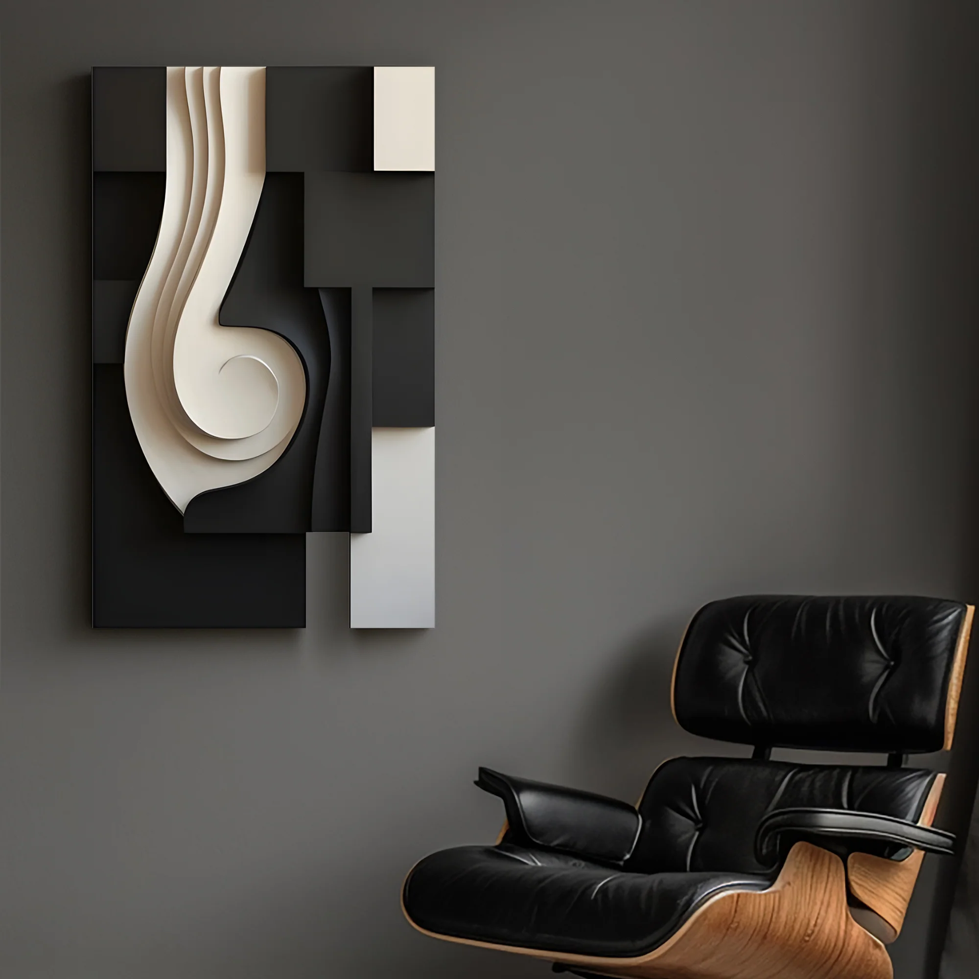 Monochrome Swirl Geometric Black and White 3D Wall Art Home Decor - Image 3