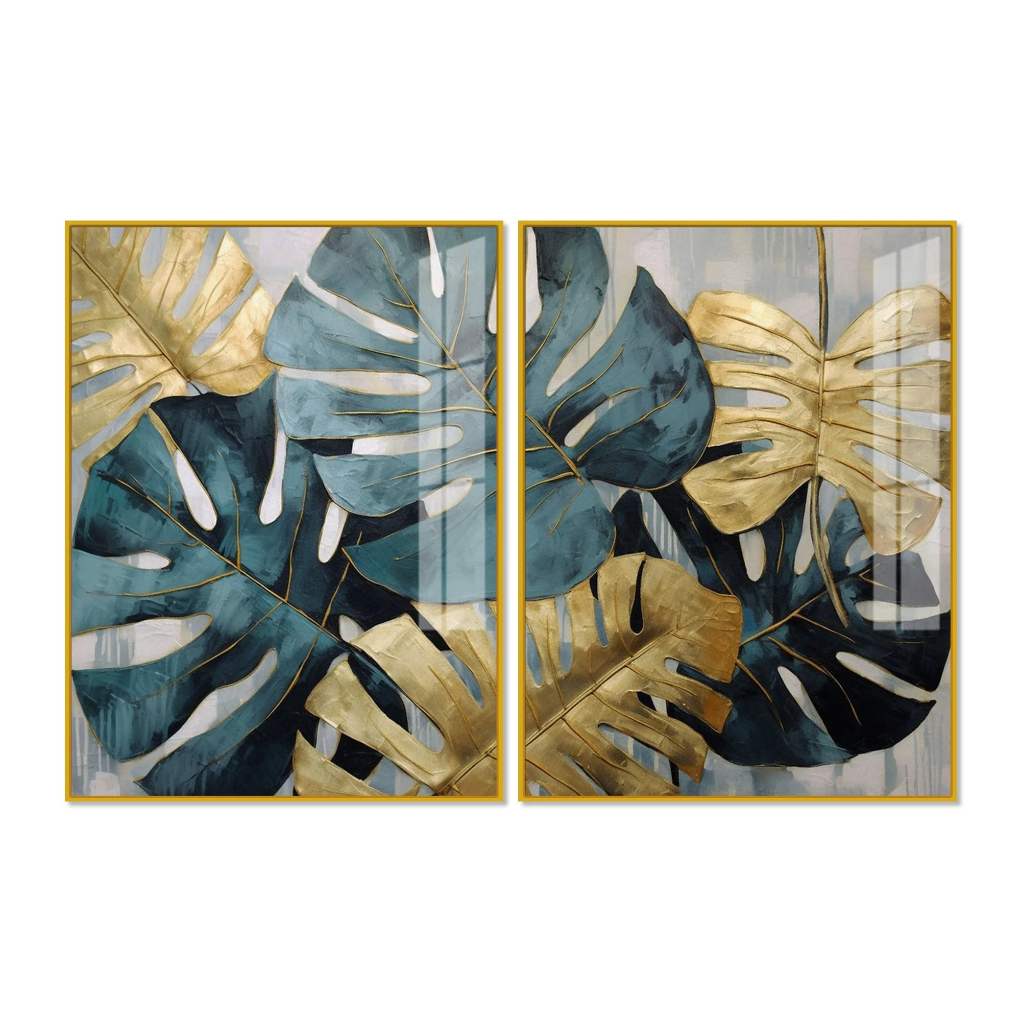 Monstera Leaves Acrylic Floating Wall Painting Set of 2 - Image 5