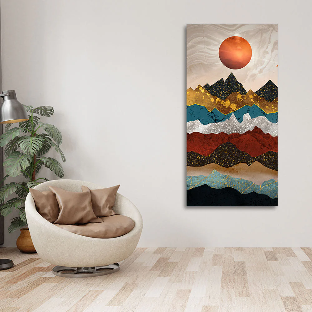 Moon Mountain Amber Dusk Art Premium Canvas Wall Painting - Image 2