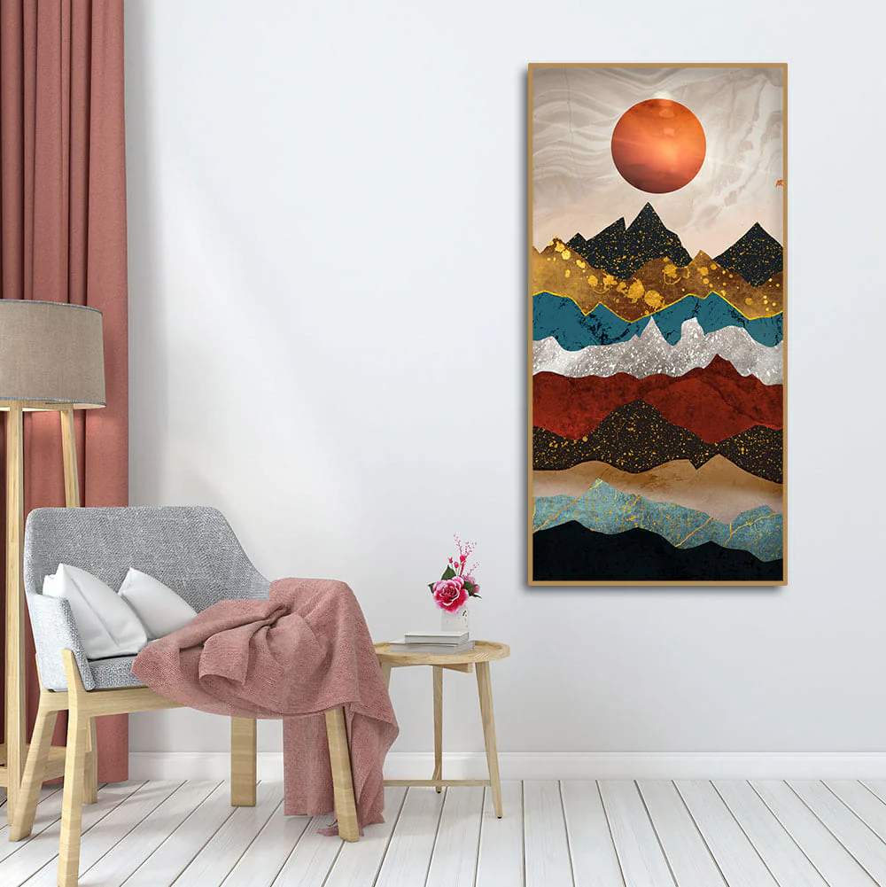 Moon Mountain Amber Dusk Art Premium Canvas Wall Painting - Image 3