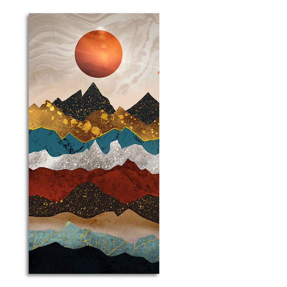 Moon Mountain Amber Dusk Art Premium Canvas Wall Painting - Image 4