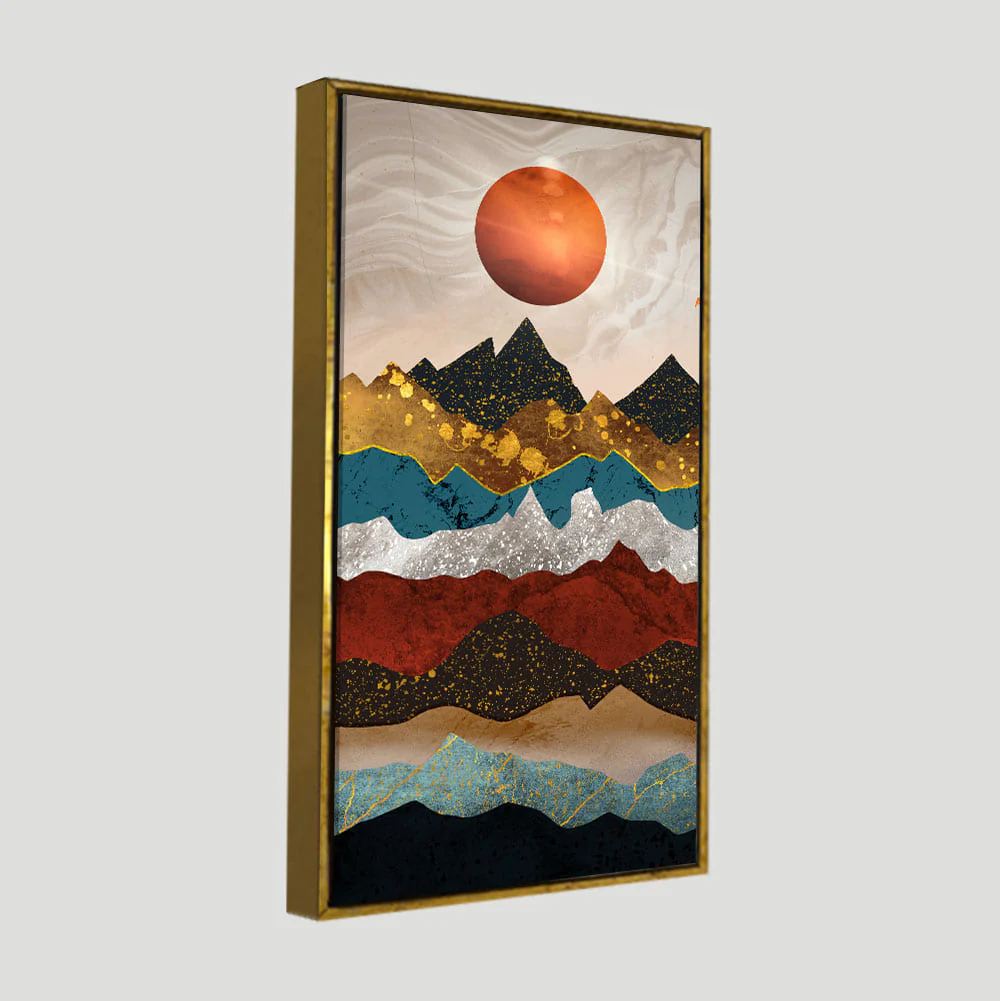 Moon Mountain Amber Dusk Art Premium Canvas Wall Painting - Image 5