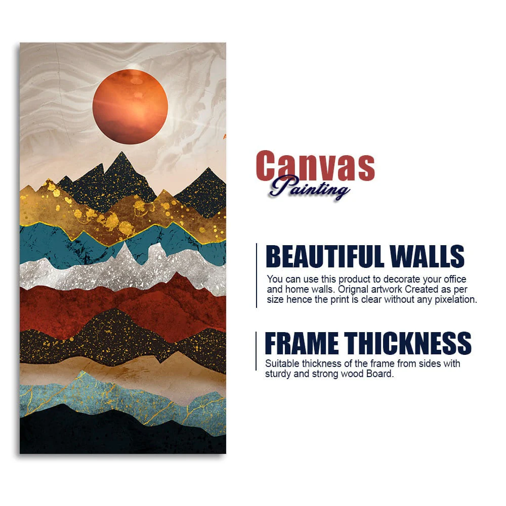 Moon Mountain Amber Dusk Art Premium Canvas Wall Painting - Image 6