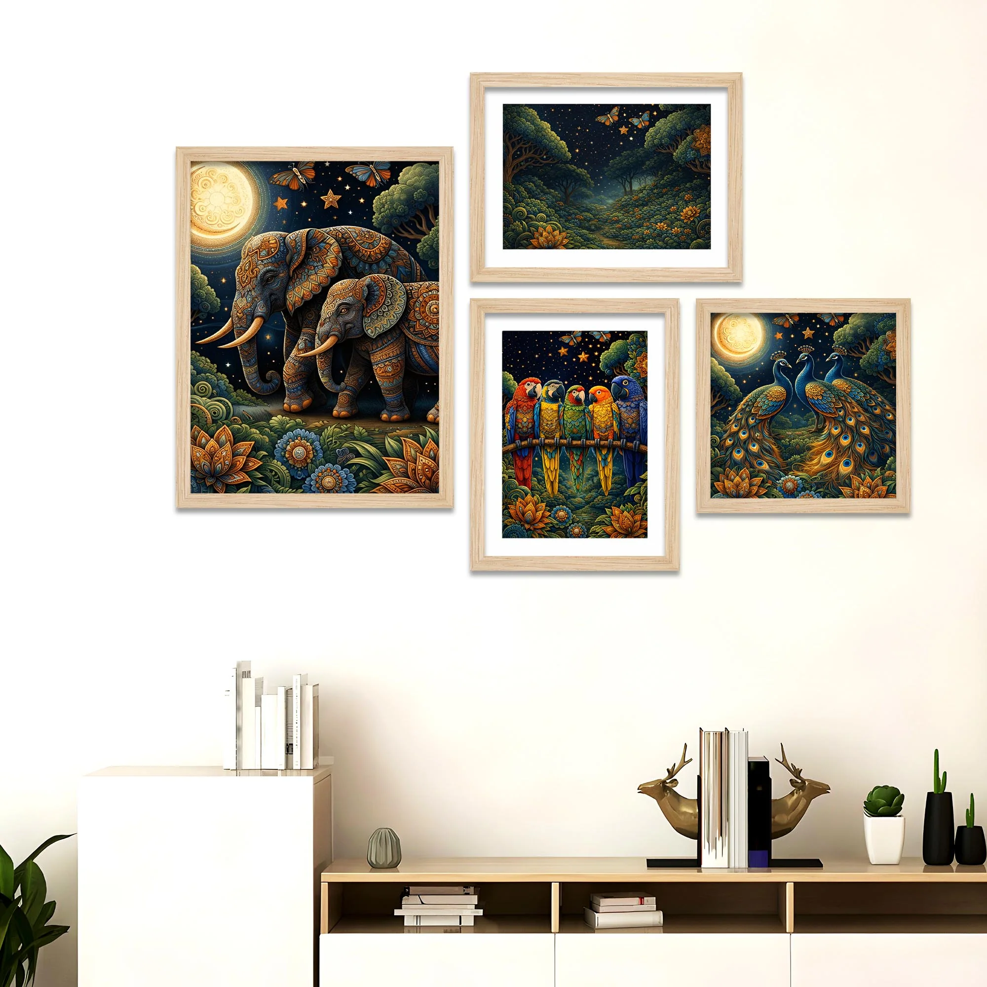Moonlit Wildlife Art Wall Frame Set of Four - Image 2