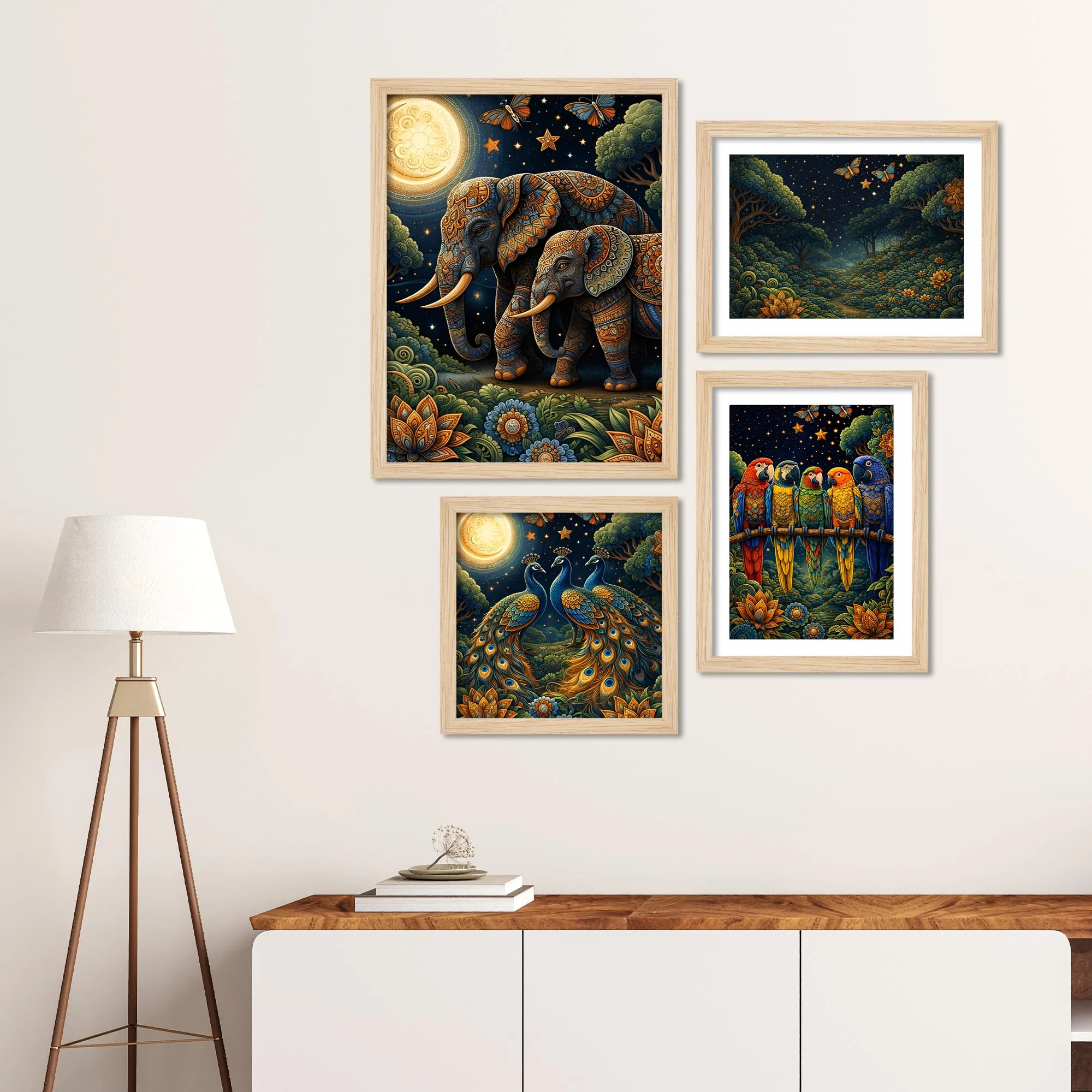 Moonlit Wildlife Art Wall Frame Set of Four - Image 3