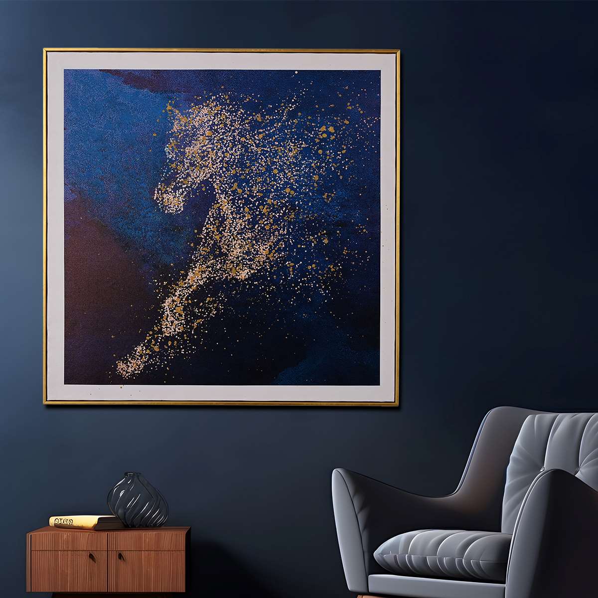 Morning Stallion Running Horse Hand Painted Wall Painting with Floating Frame - Image 3