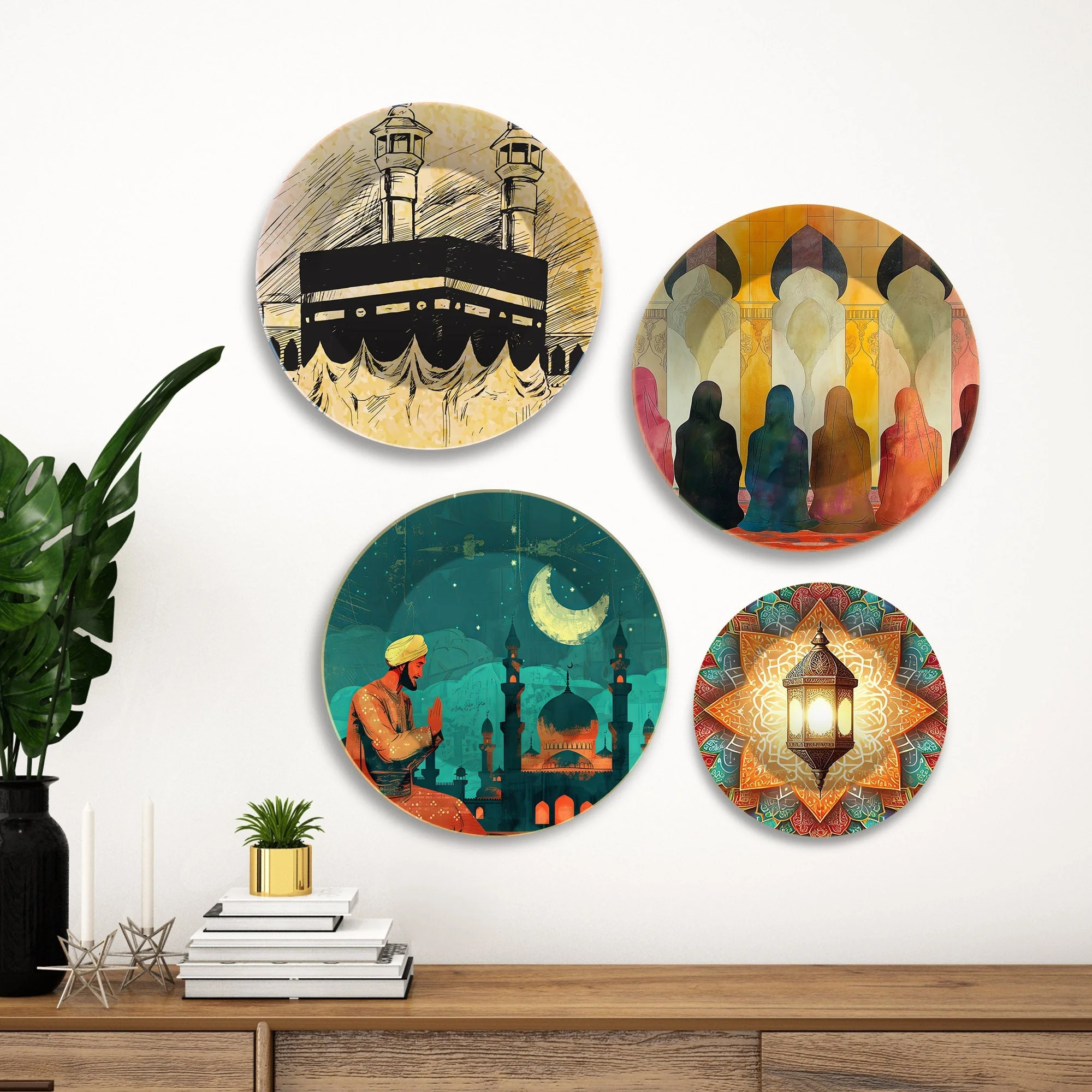 Mosque Islamic Premium Wall Plates Painting Set of Four - Image 3