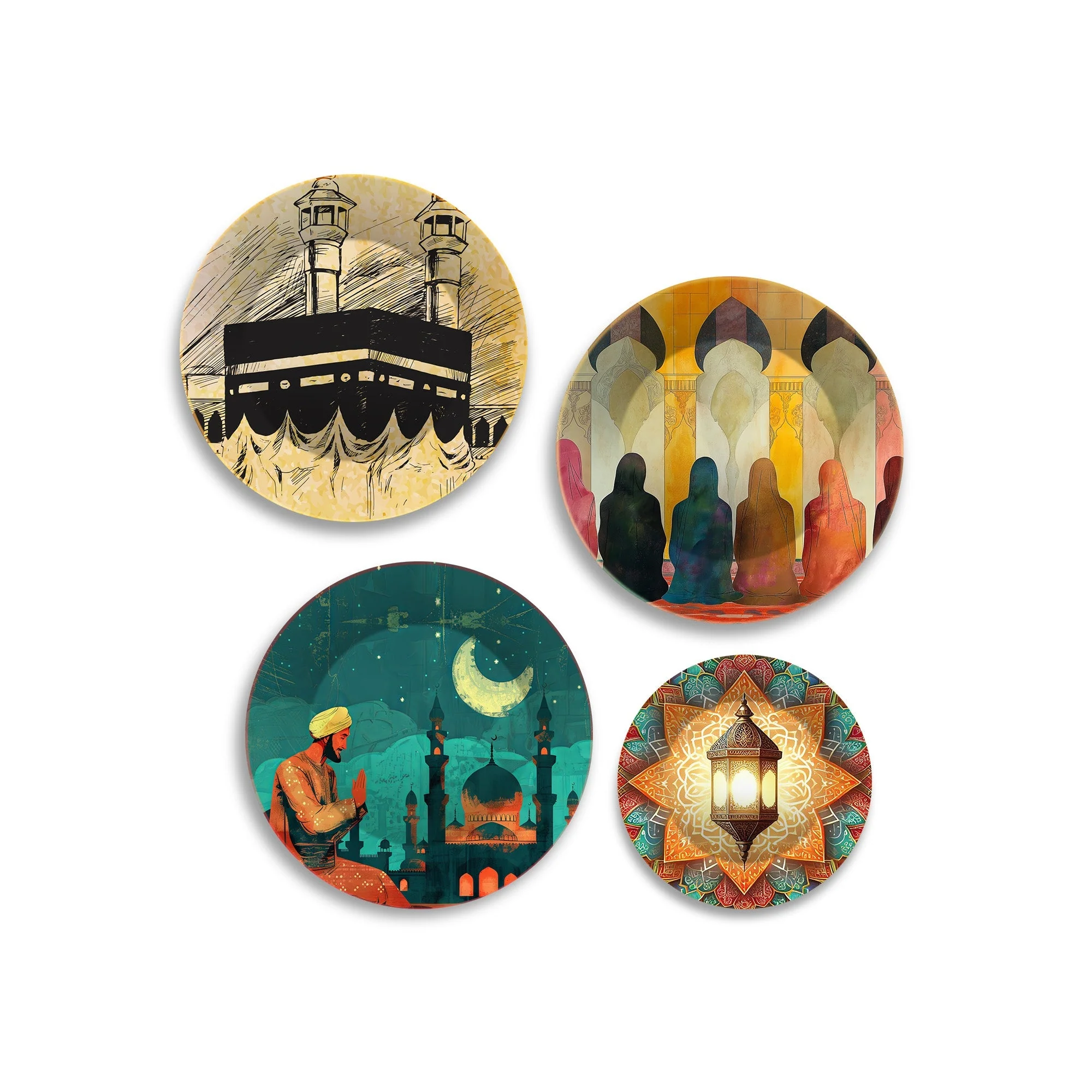 Mosque Islamic Premium Wall Plates Painting Set of Four - Image 4
