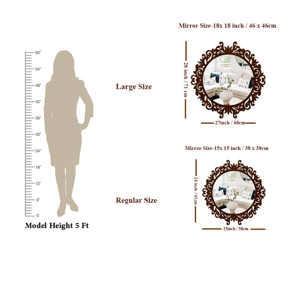 Motif Design Art Modern Round Shape Mirror with Wood Frame - Image 6