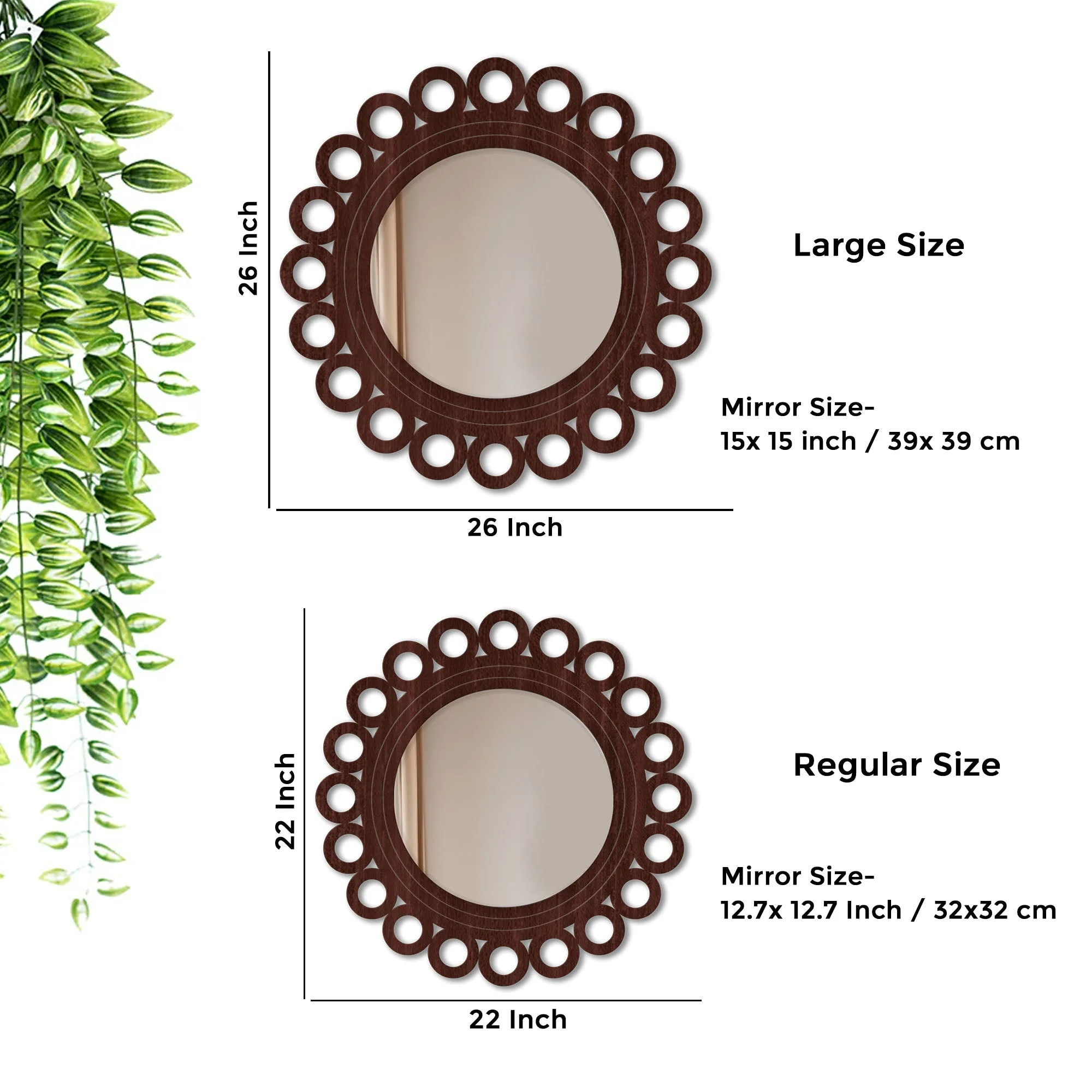 Motif Round Circular Design Art Wooden Wall Mirror - Image 3