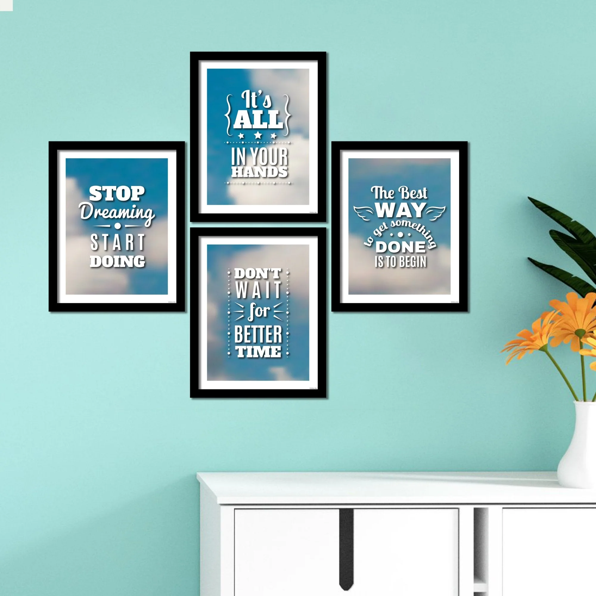 Motivational Quotes Frame Wall Hanging Set of 4