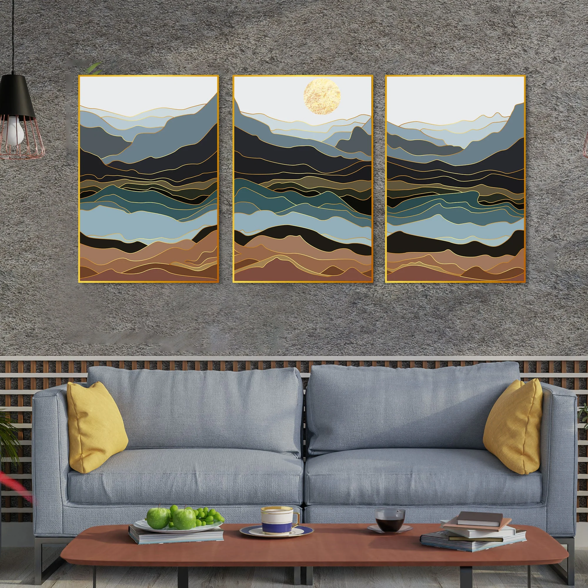 Mountains Abstract Floating Canvas Wall Painting Set of Three - Image 2