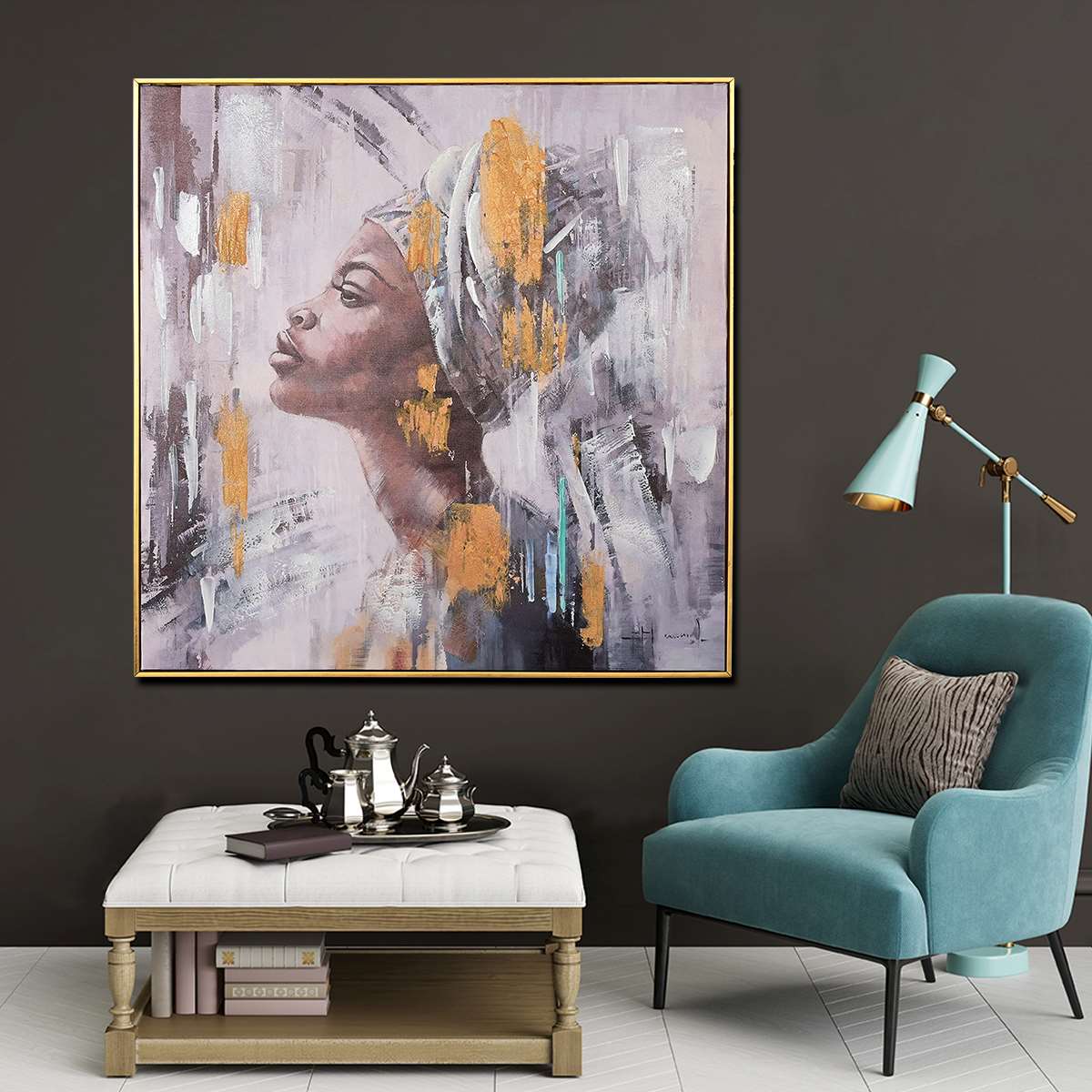 Mrembo in her Beauty Hand Painted Wall Painting with Floating Frame - Image 2