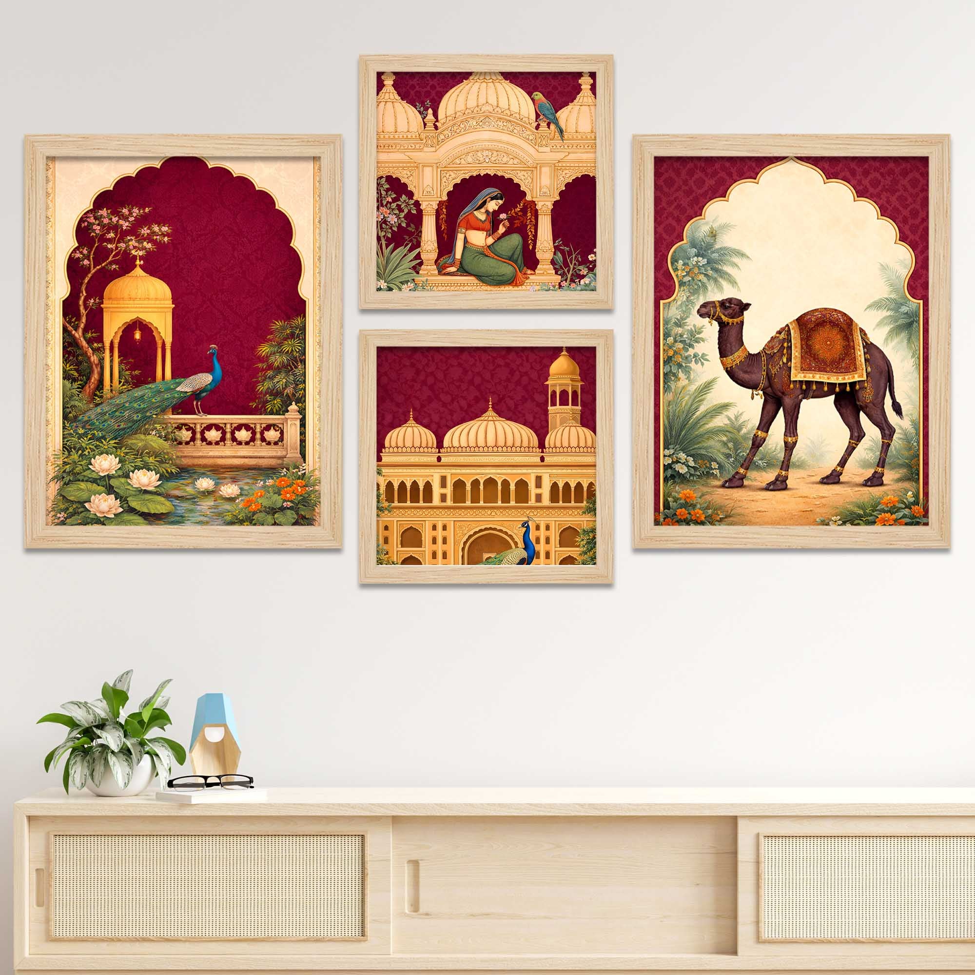 Mughal Architecture & Rajasthani Camel Wall Frame Set of Four - Image 2