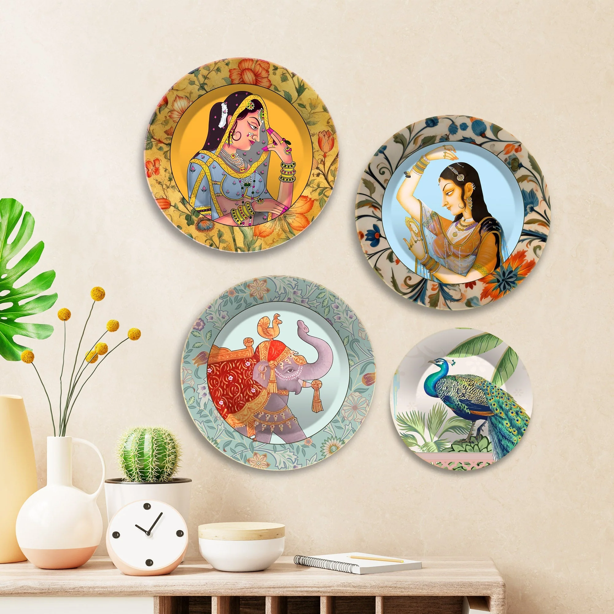 Mughal Art Premium Wall Plates Painting Set of Four - Image 3