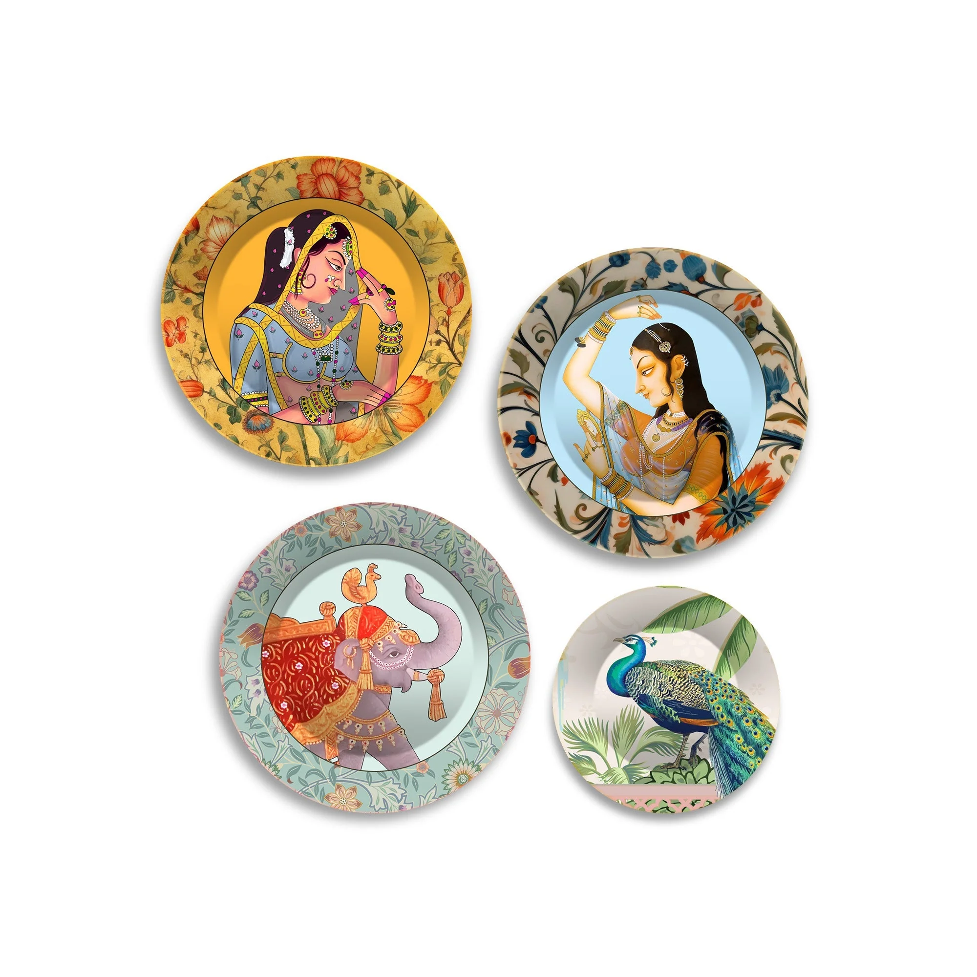 Mughal Art Premium Wall Plates Painting Set of Four - Image 4