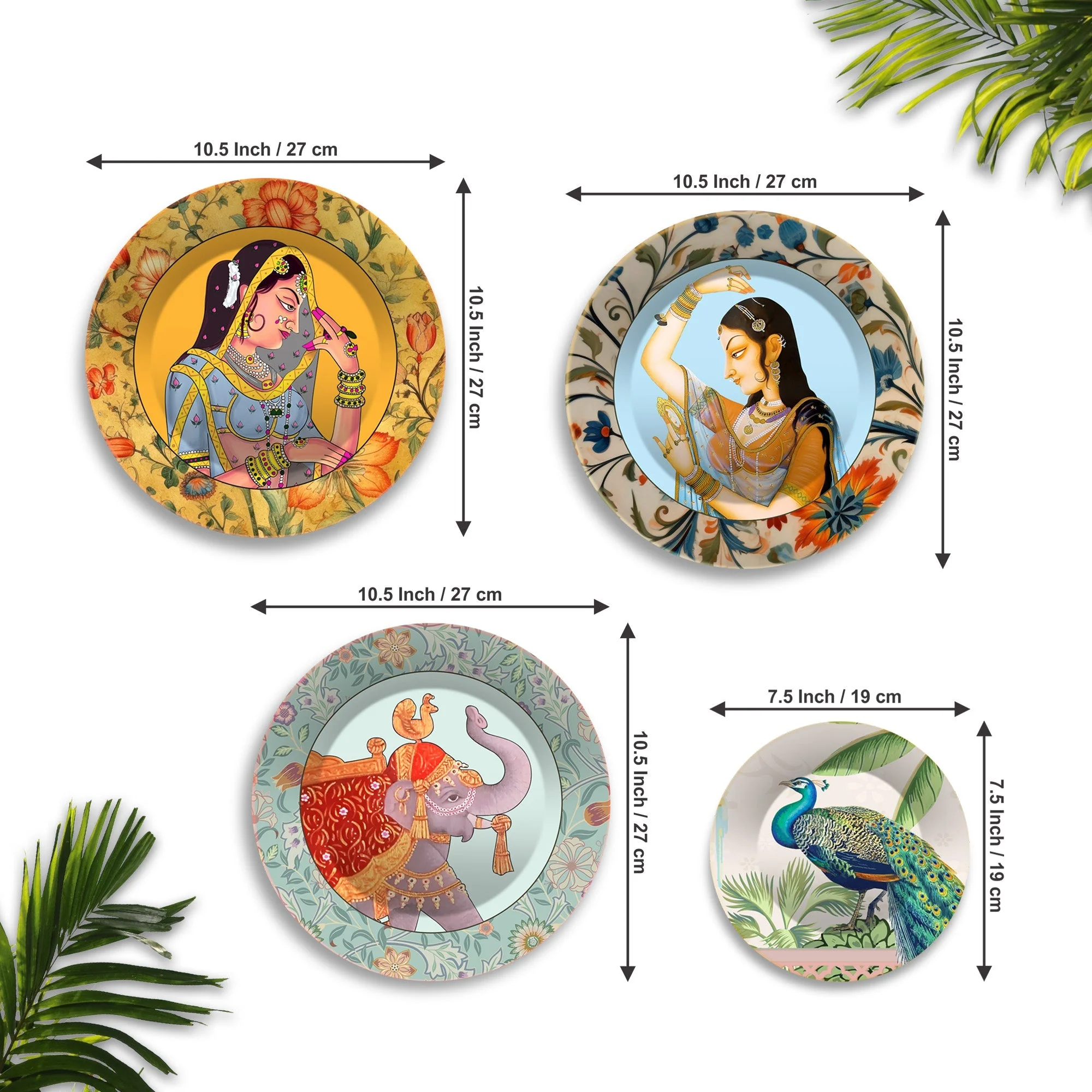 Mughal Art Premium Wall Plates Painting Set of Four - Image 6