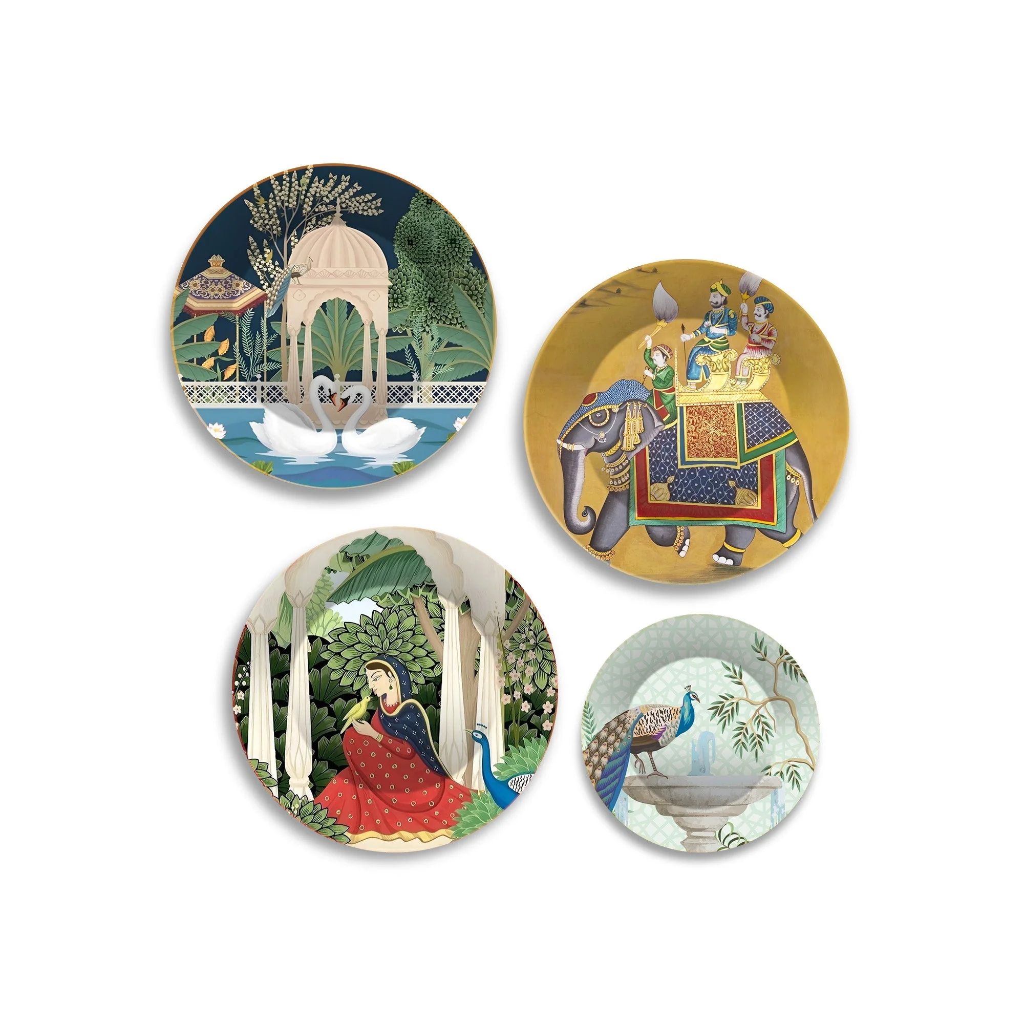 Mughal Garden Premium Wall Plates Painting Set of Four - Image 4