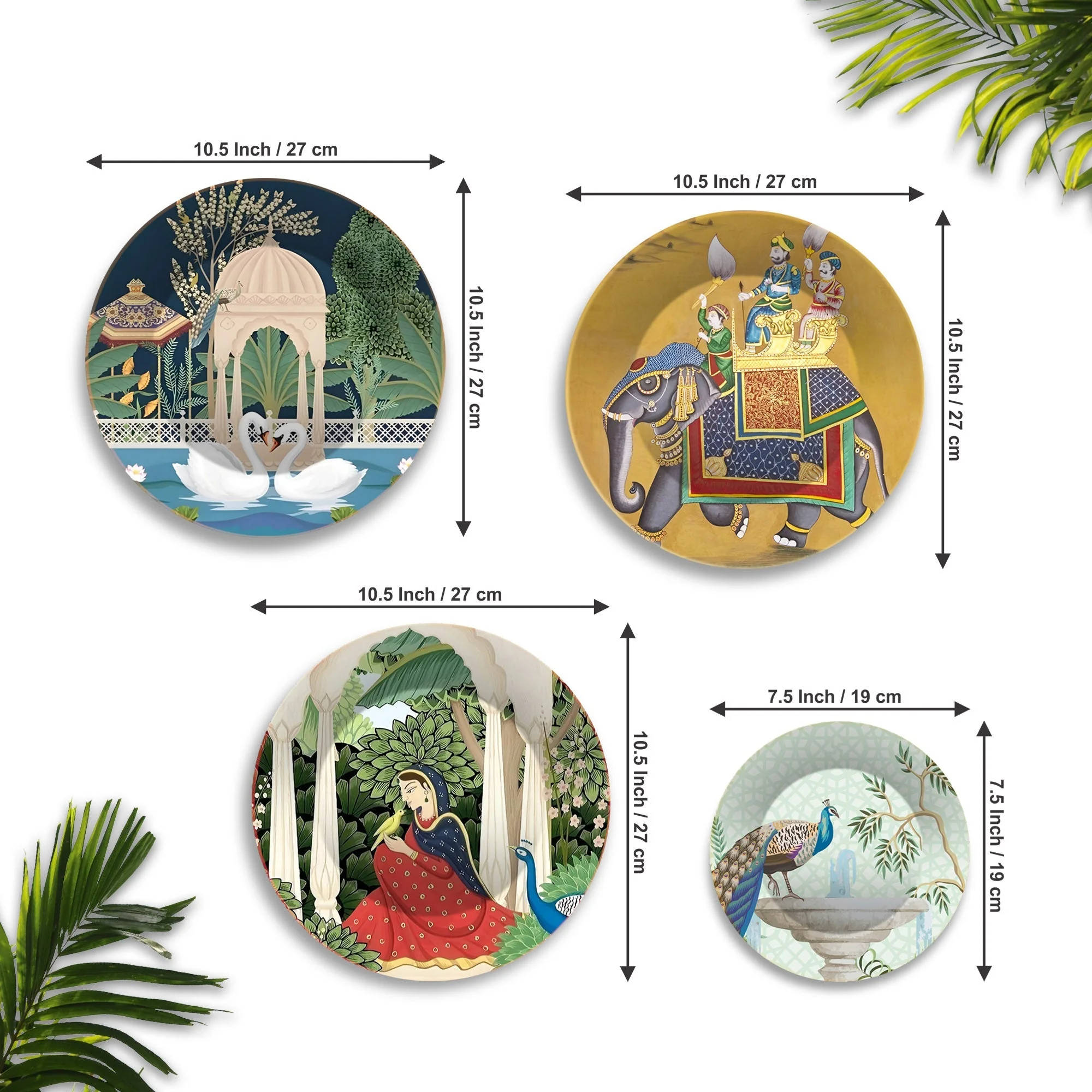 Mughal Garden Premium Wall Plates Painting Set of Four - Image 7