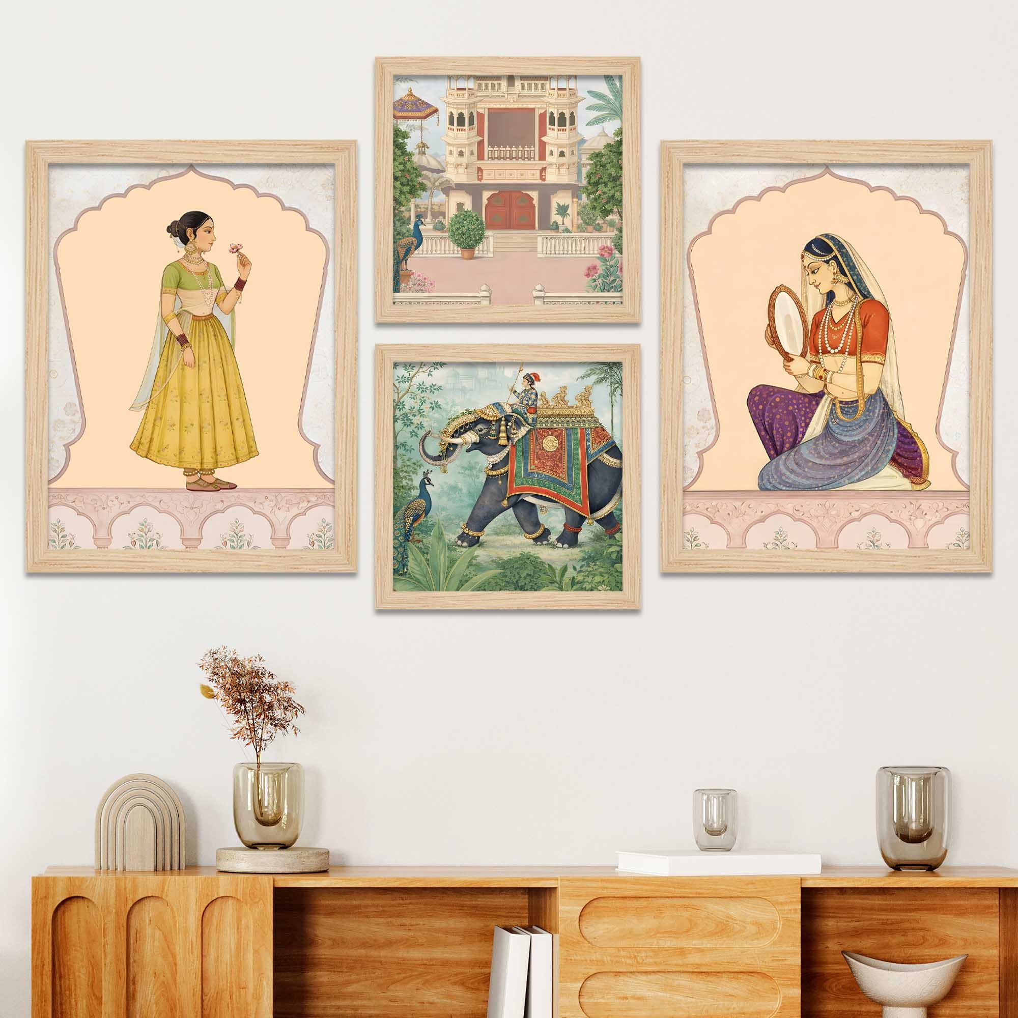Mughal Rajasthani Miniature Style Wall Art Frame Set of Four - Image 2