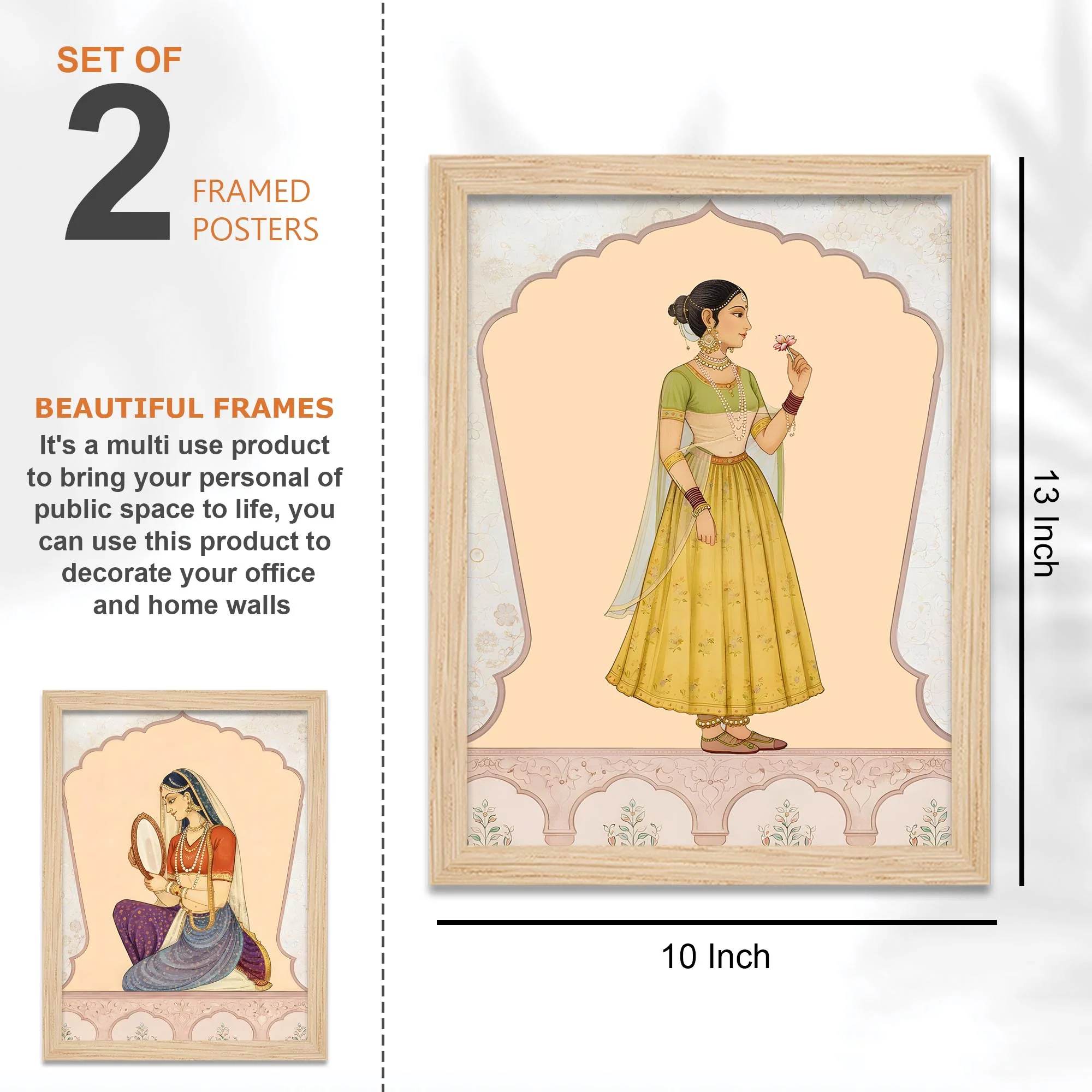 Mughal Rajasthani Miniature Style Wall Art Frame Set of Four - Image 3