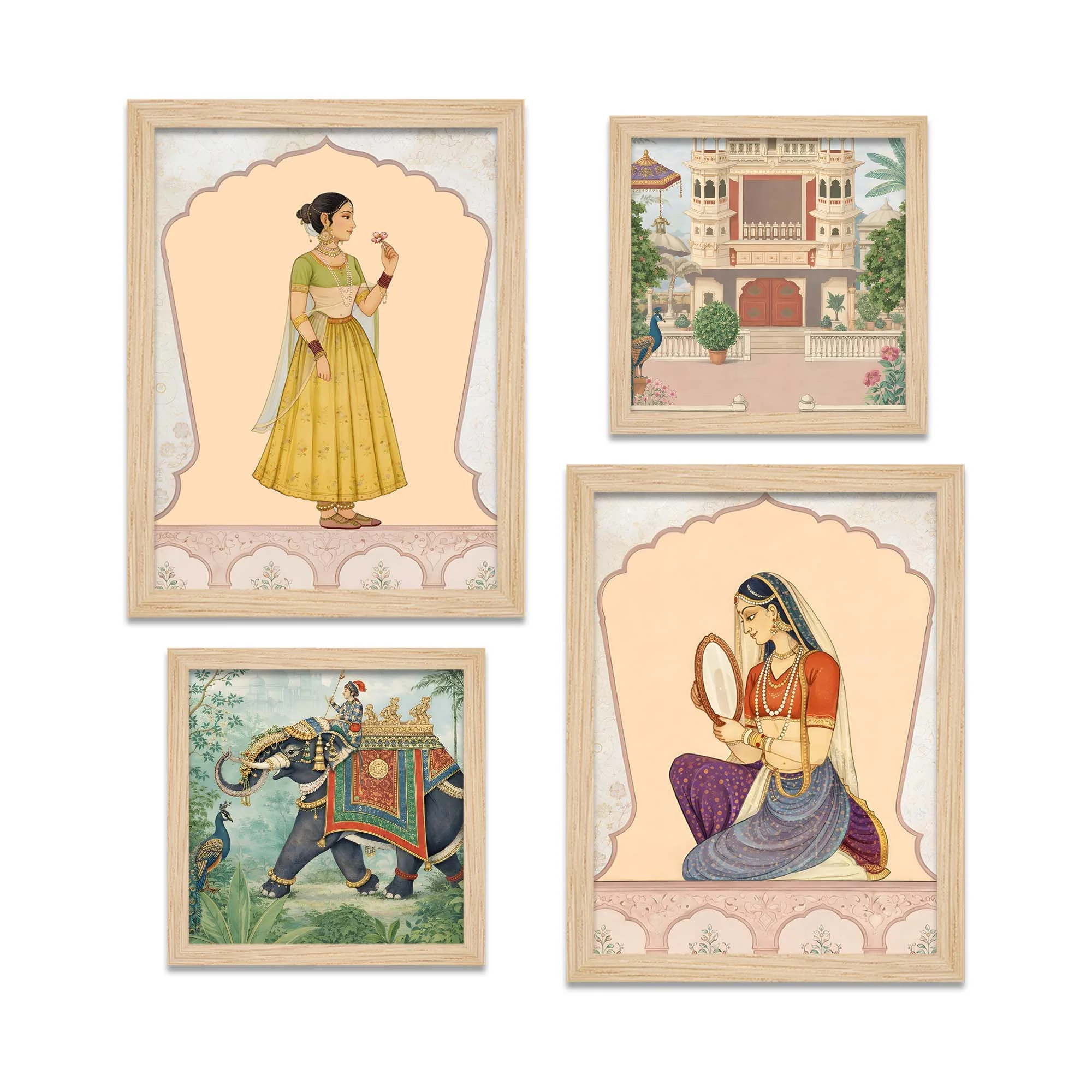 Mughal Rajasthani Miniature Style Wall Art Frame Set of Four - Image 5